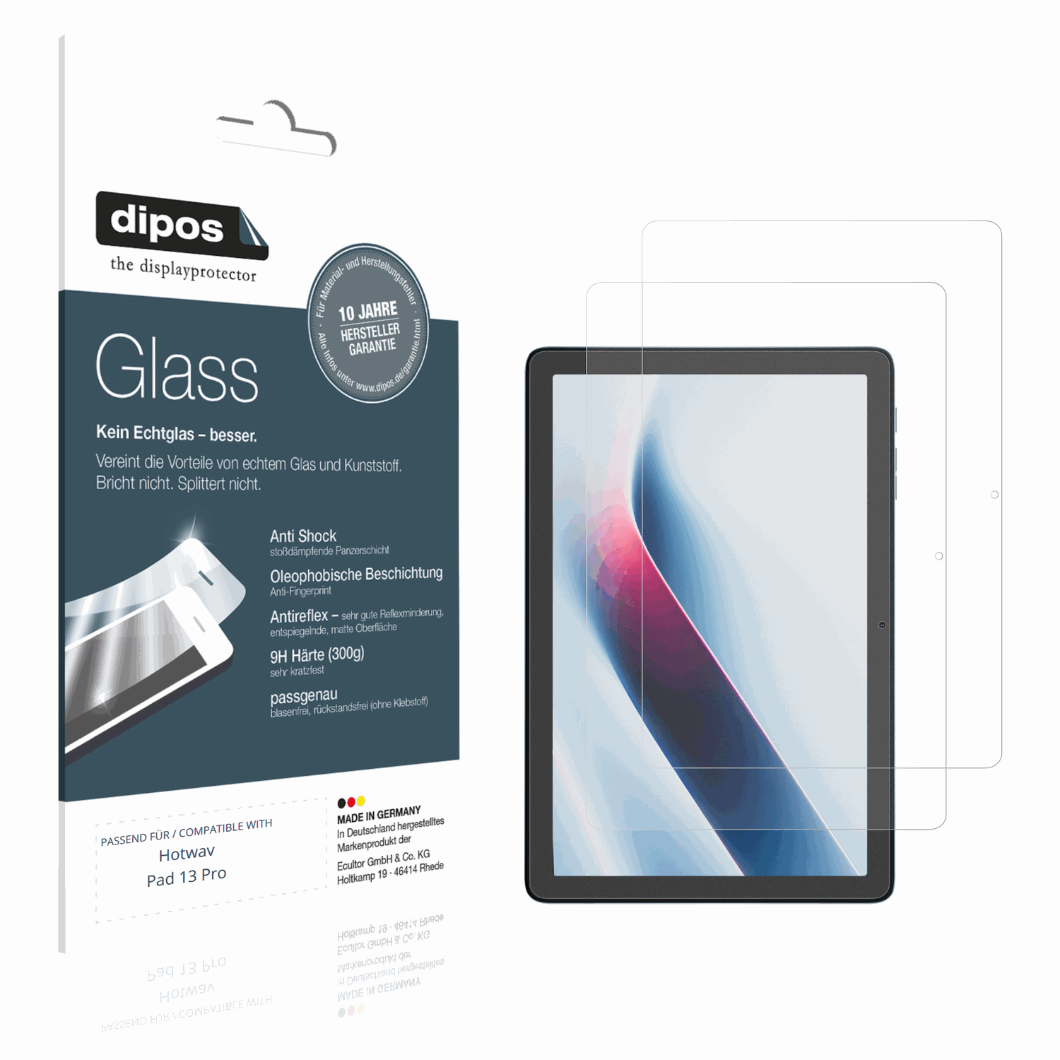 Matte Displayschutzfolie von dipos passend für Hotwav Pad 13 Pro, 9H kratzfest und blasenfrei montiert