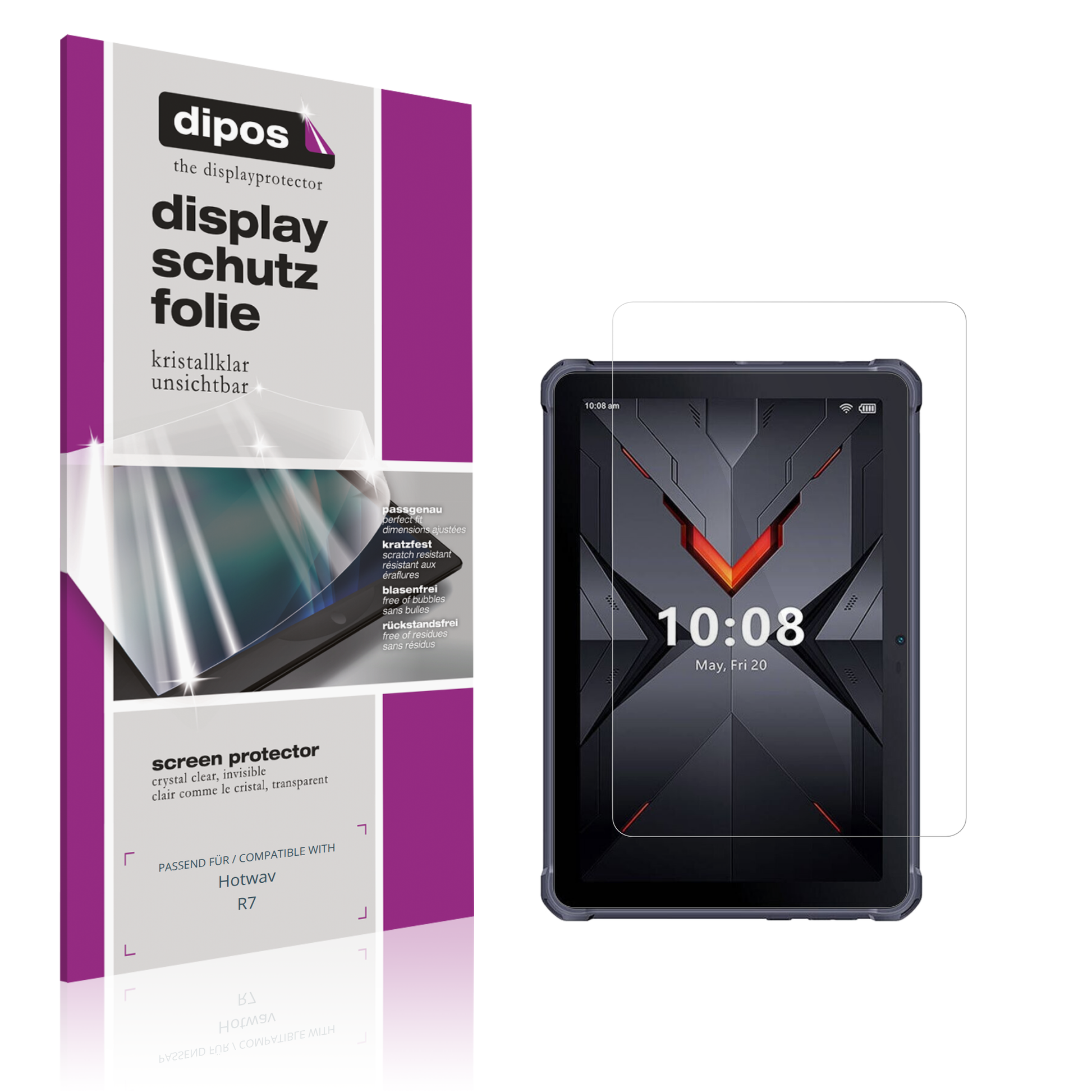 Klare Displayschutzfolie von dipos passend für Hotwav R7, präziser Zuschnitt und blasenfrei montiert