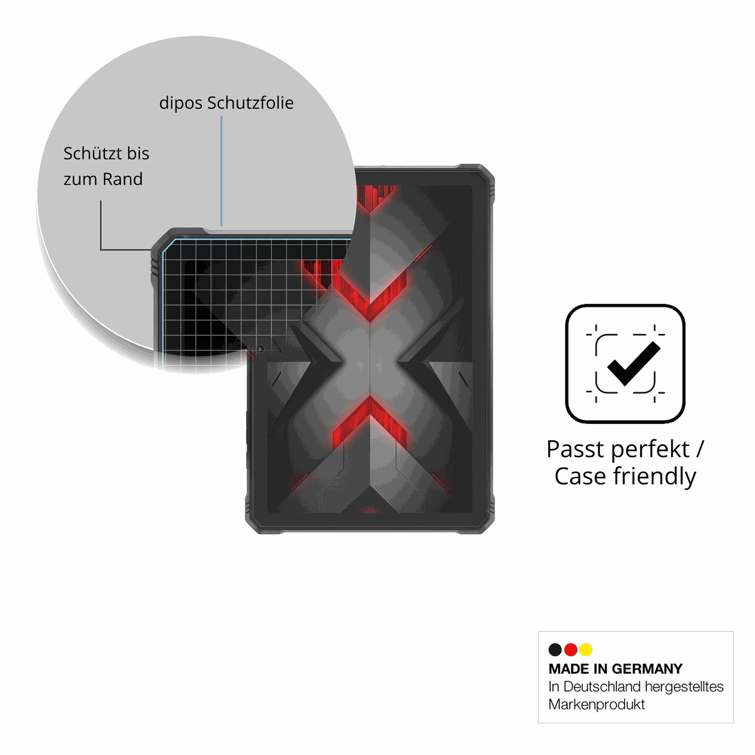 Schutzglasfolie mit optimaler Passform, zur Verwendung mit Hüllen geeignet