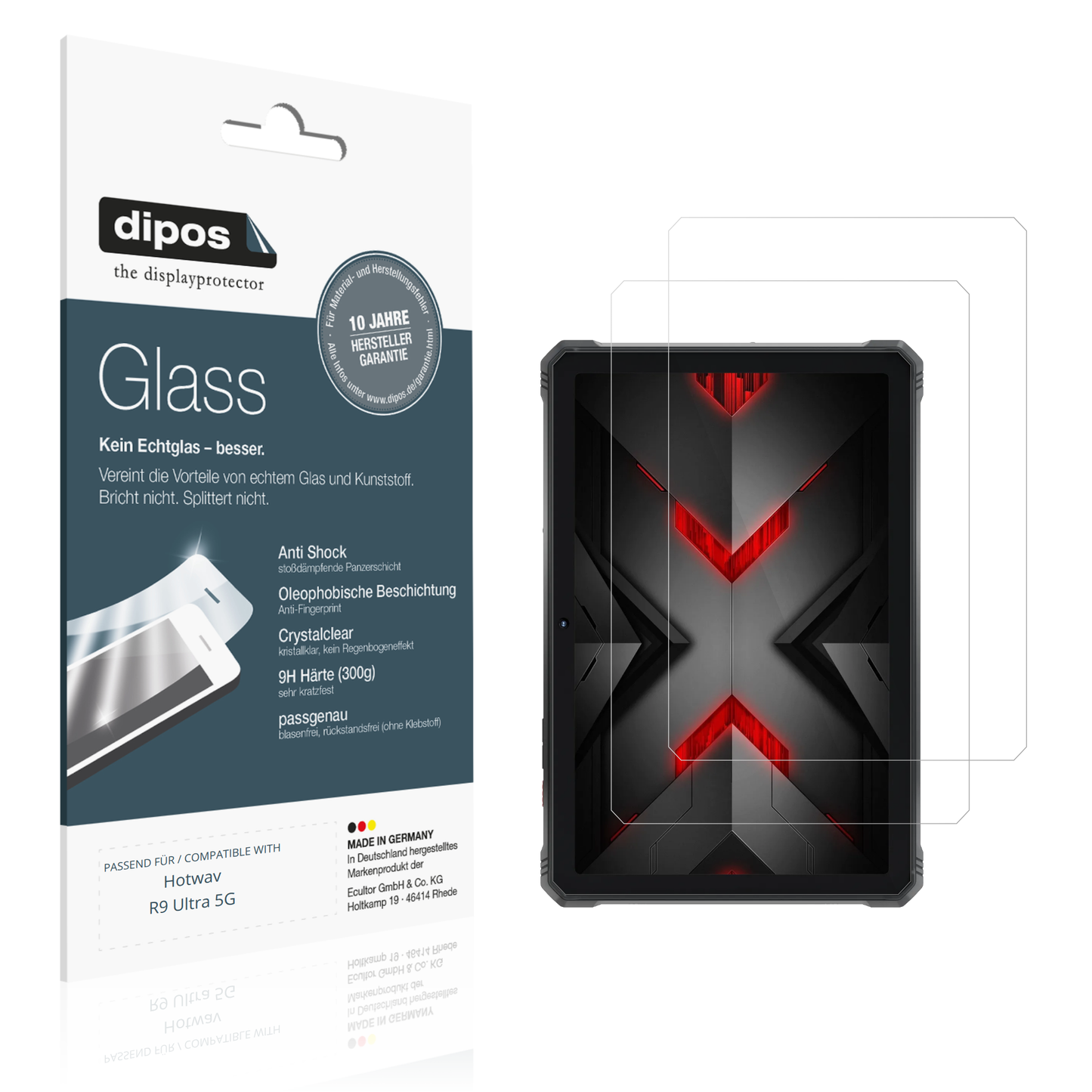 Klare Displayschutzfolie von dipos passend für Hotwav R9 Ultra 5G, 9H kratzfest und blasenfrei montiert