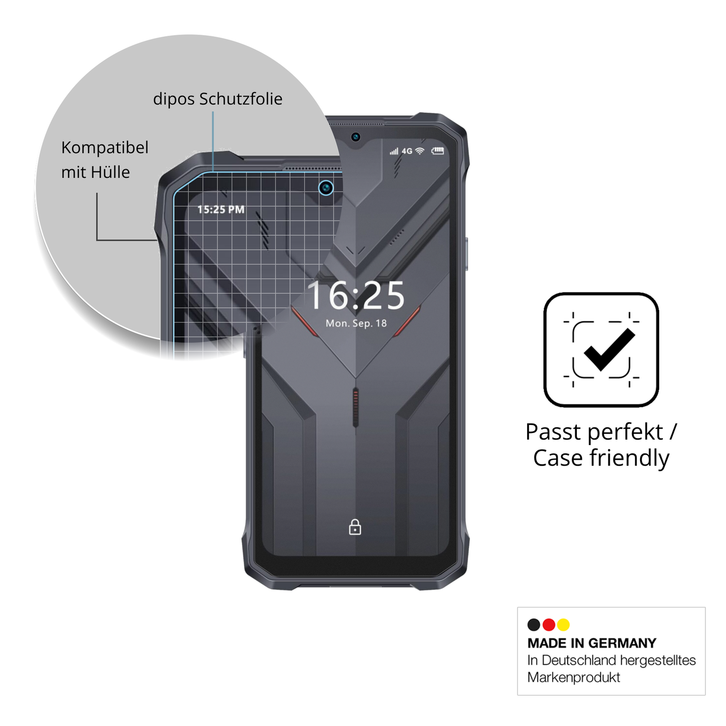 Schutzfolie mit optimaler Passform, zur Verwendung mit Hüllen geeignet