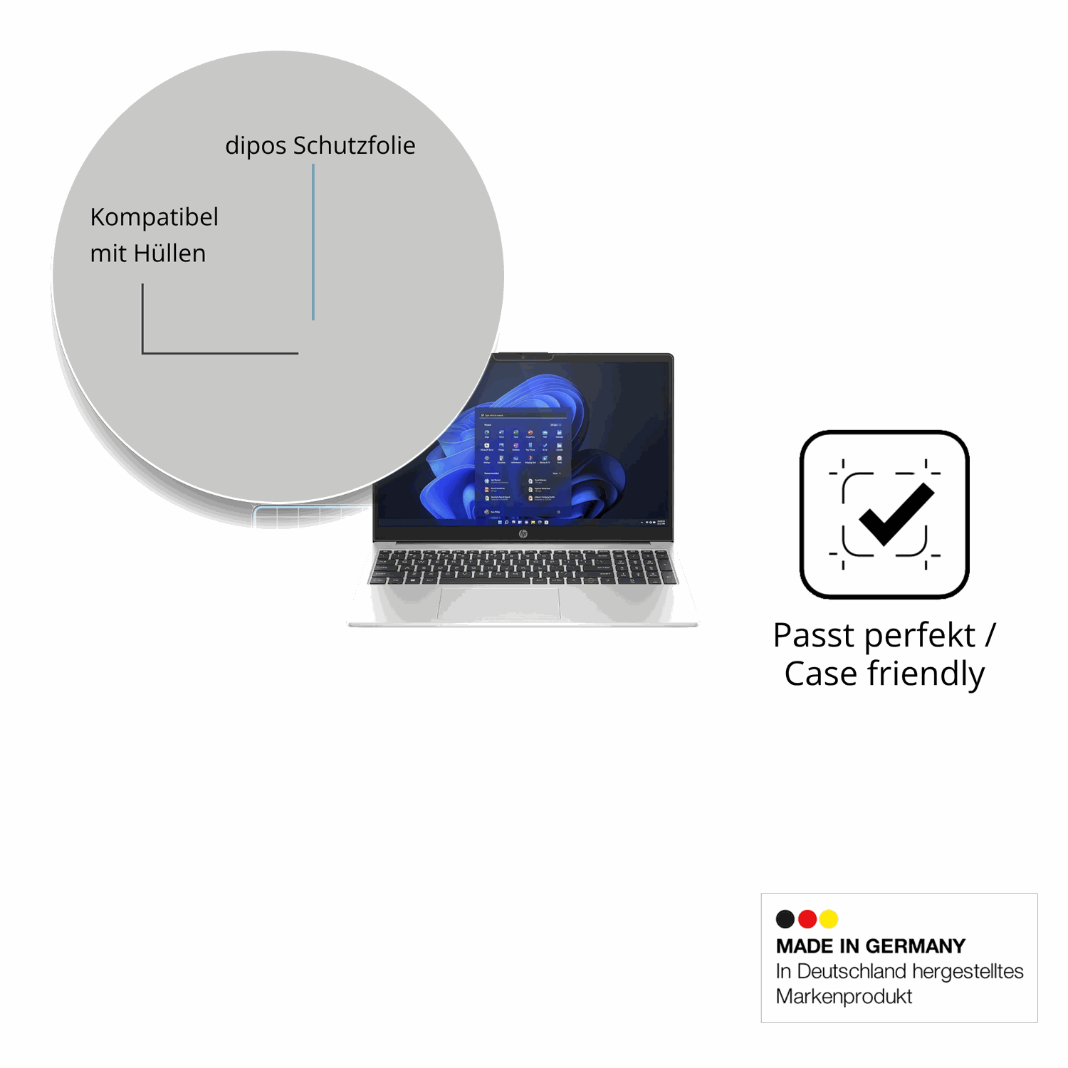 Schutzfolie mit optimaler Passform, zur Verwendung mit Hüllen geeignet