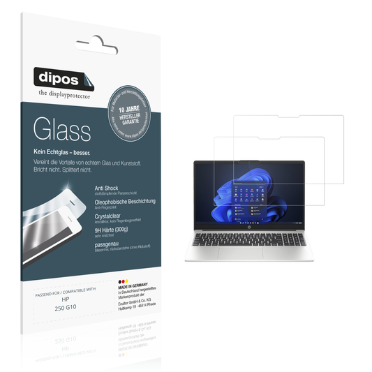 Klare Displayschutzfolie von dipos passend für HP 250 G10, 9H kratzfest und blasenfrei montiert
