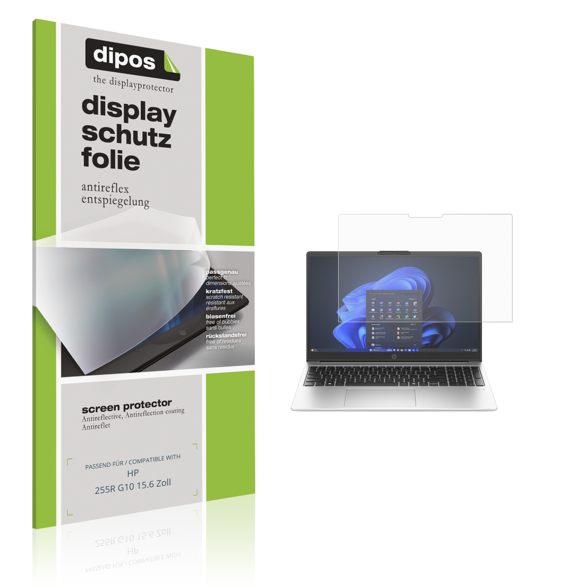 Matte Displayschutzfolie von dipos passend für HP 255R G10 15.6 Zoll, präziser Zuschnitt und blasenfrei montiert