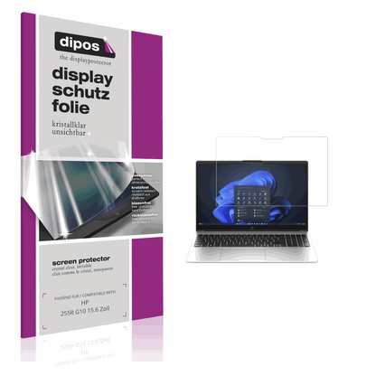 Klare Displayschutzfolie von dipos passend für HP 255R G10 15.6 Zoll, präziser Zuschnitt und blasenfrei montiert