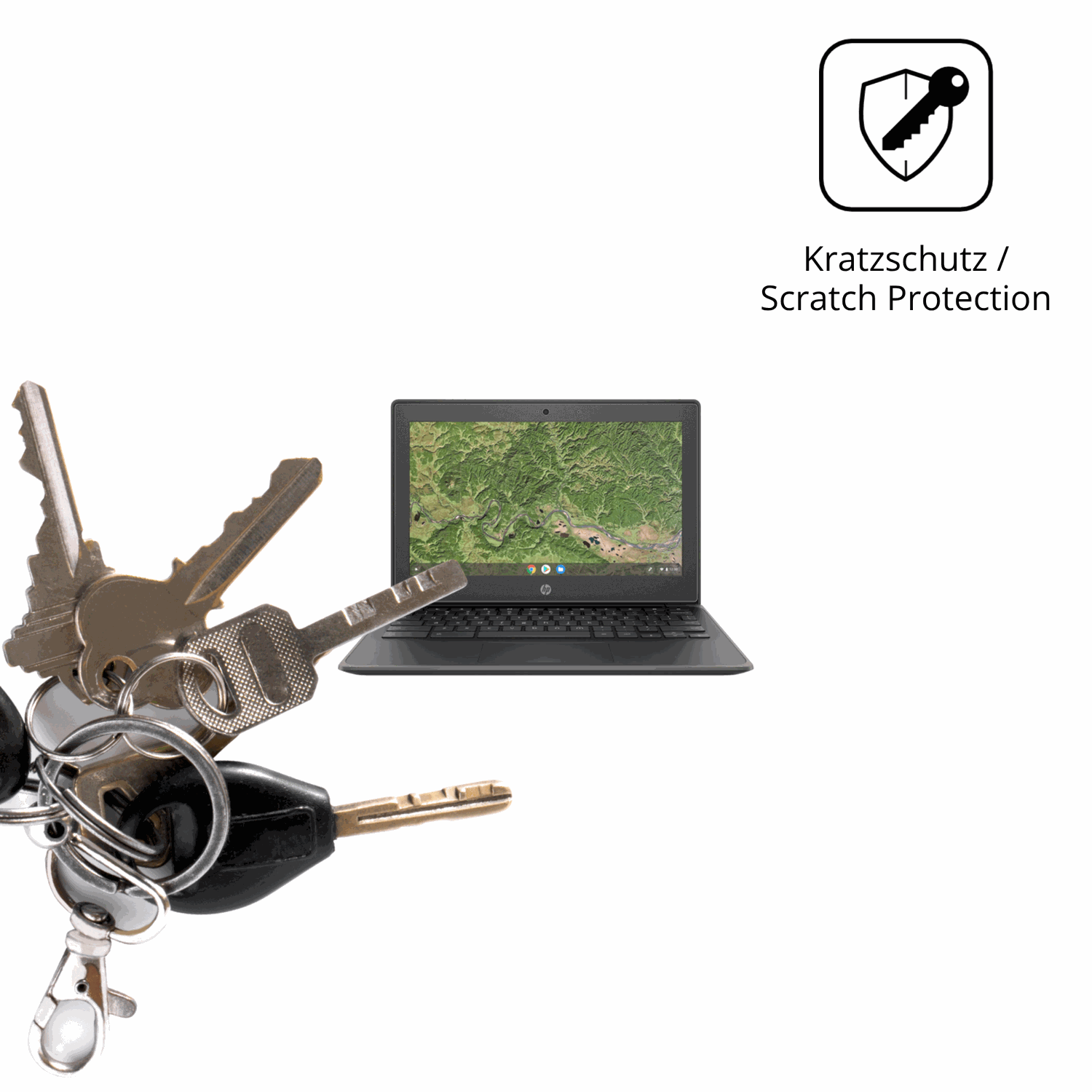 Schutz gegen Kratzer auf dem HP Chromebook 11A G8EE Glas durch Schlüssel oder Ähnliches