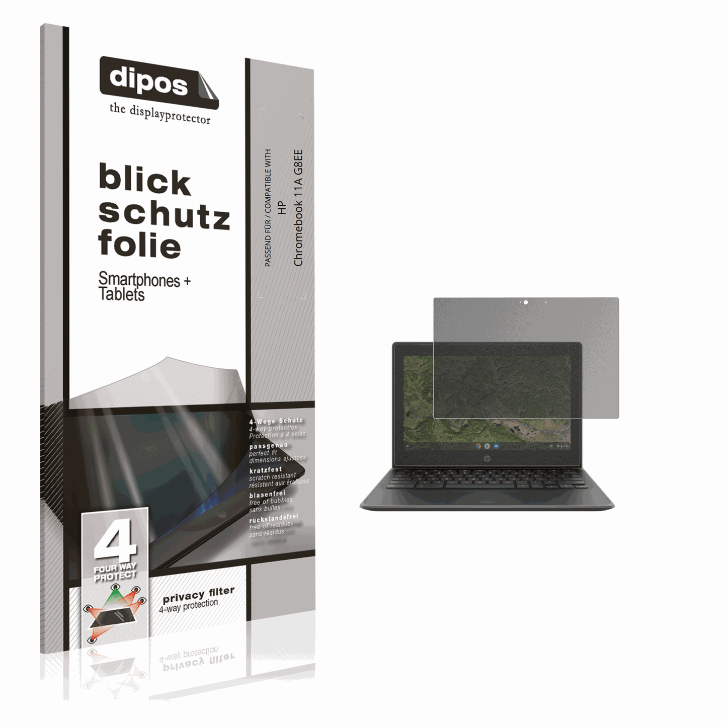 Blickschutzfolie von dipos passend für HP Chromebook 11A G8EE, präziser Zuschnitt und blasenfrei montiert