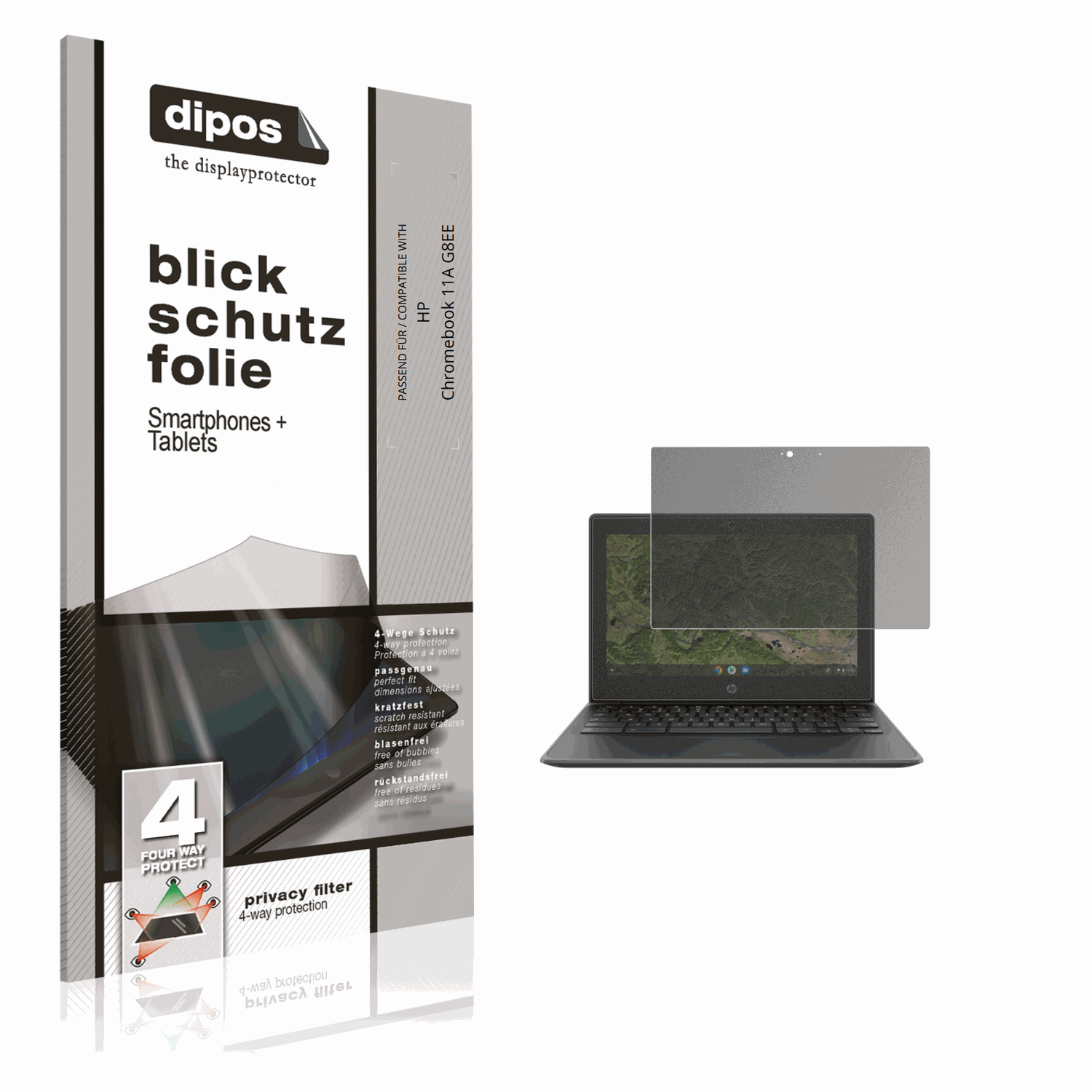 Blickschutzfolie von dipos passend für HP Chromebook 11A G8EE, präziser Zuschnitt und blasenfrei montiert
