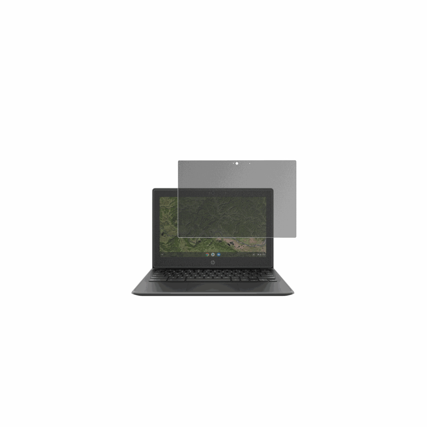 HPChromebook 11A G8EE mit aufgebrachtem dipos Displayschutz, der seitliche Einblicke blockiert