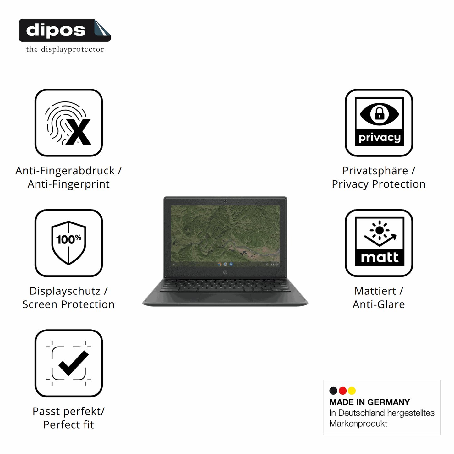 Privatsphäre-Schutz durch Sichtschutz-Folie passend zugeschnitten für HP Chromebook 11A G8EE
