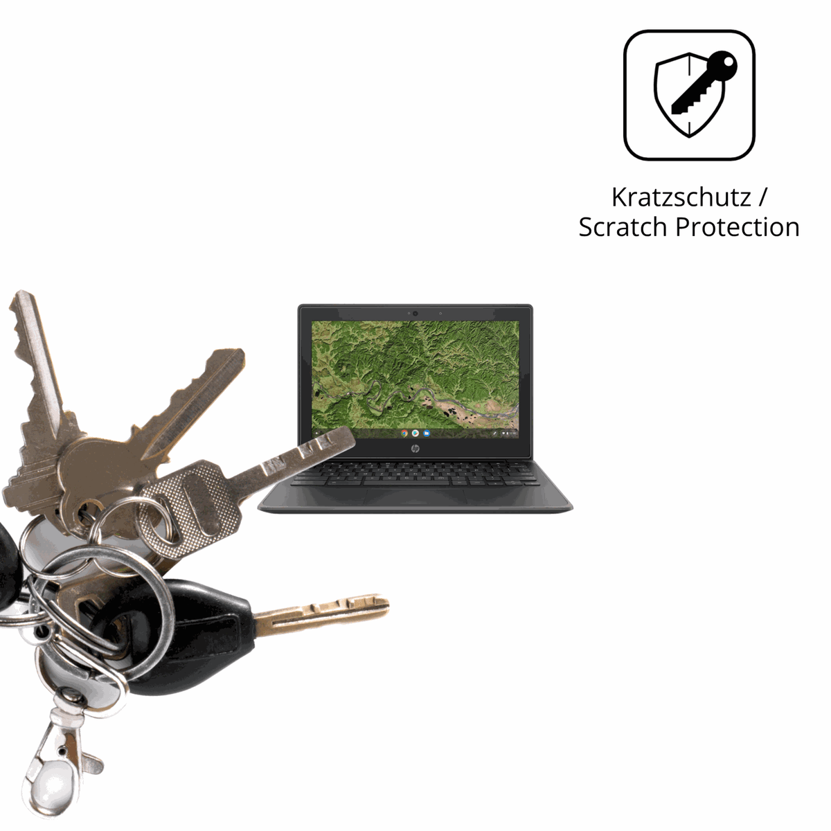 Schutz gegen Kratzer auf dem HP Chromebook 11A G8EE Glas durch Schlüssel oder Ähnliches