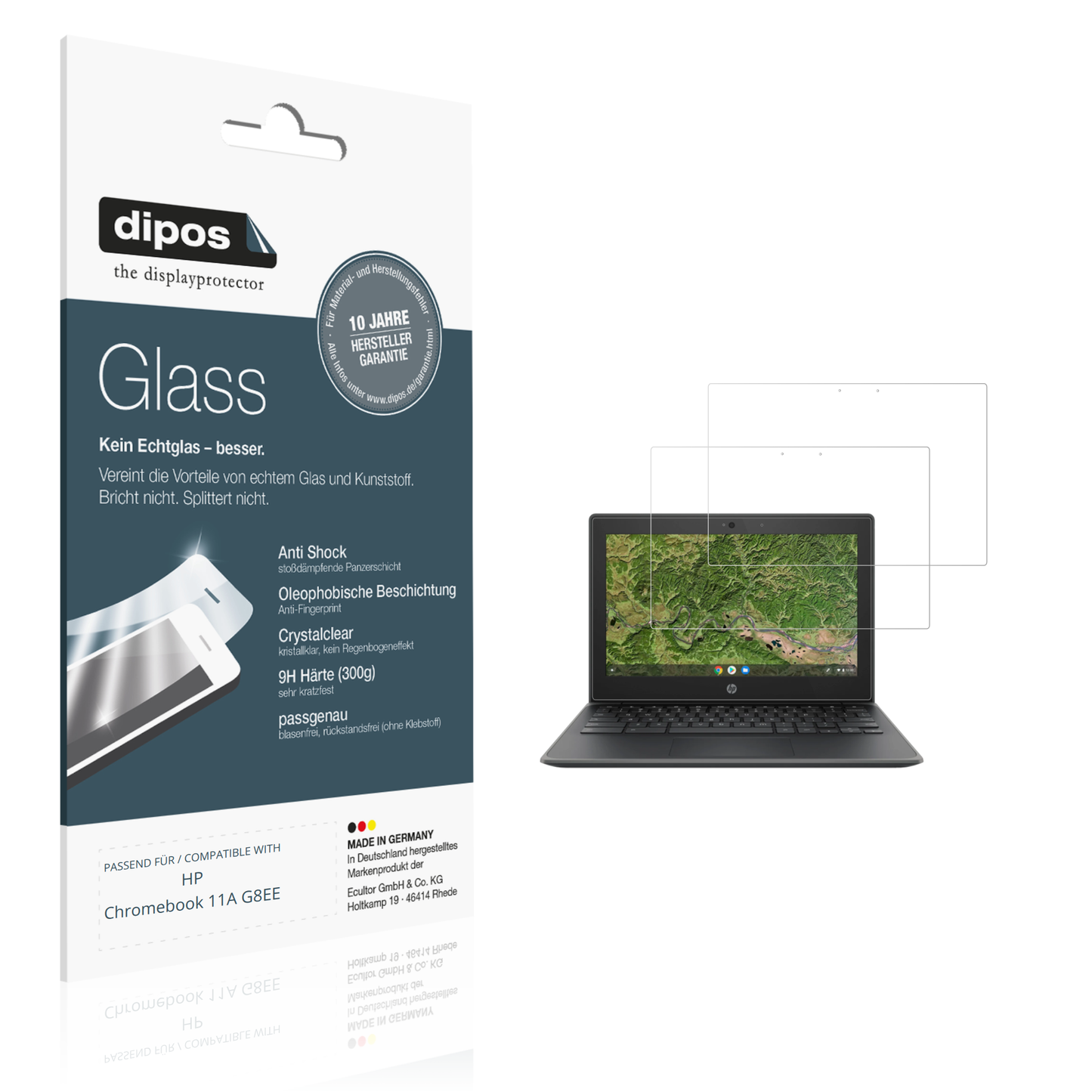 Klare Displayschutzfolie von dipos passend für HP Chromebook 11A G8EE, 9H kratzfest und blasenfrei montiert