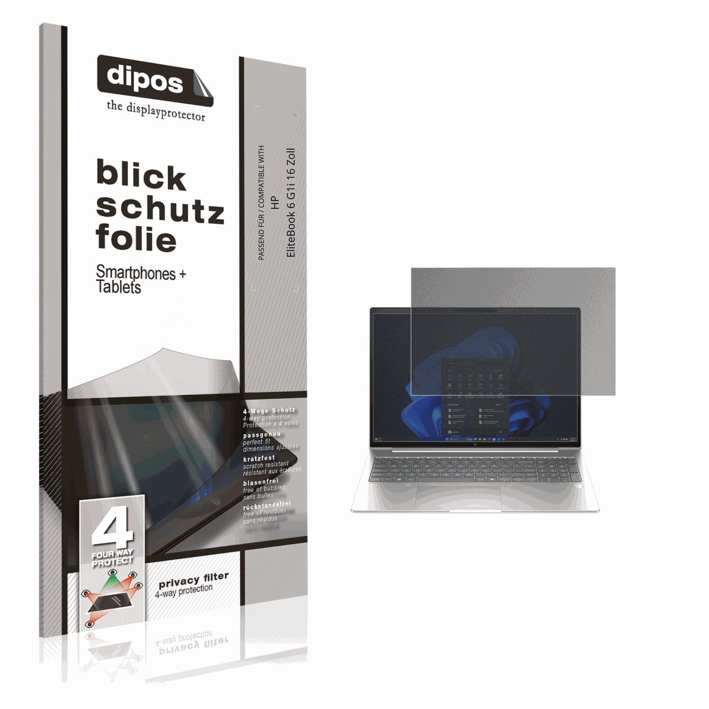 Blickschutzfolie für HP EliteBook 6 G1i 16 Zoll matt Schutzfolie Privacy