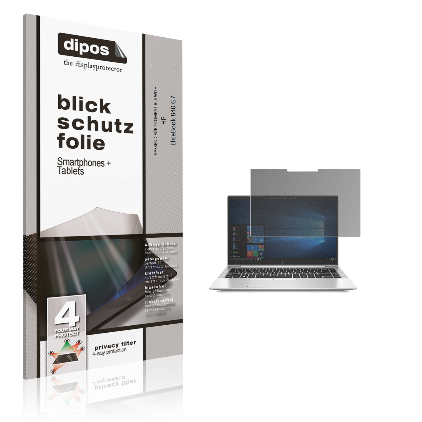 Blickschutzfolie von dipos passend für HP EliteBook 840 G7, präziser Zuschnitt und blasenfrei montiert