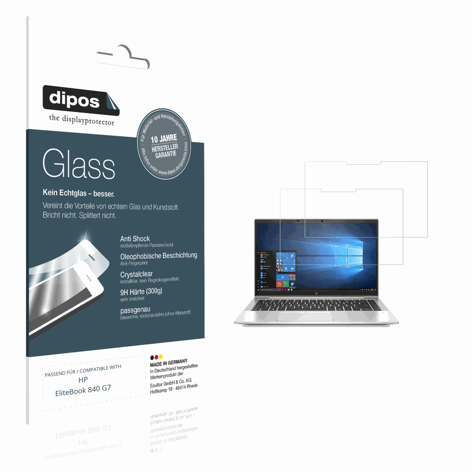 Klare Displayschutzfolie von dipos passend für HP EliteBook 840 G7, 9H kratzfest und blasenfrei montiert
