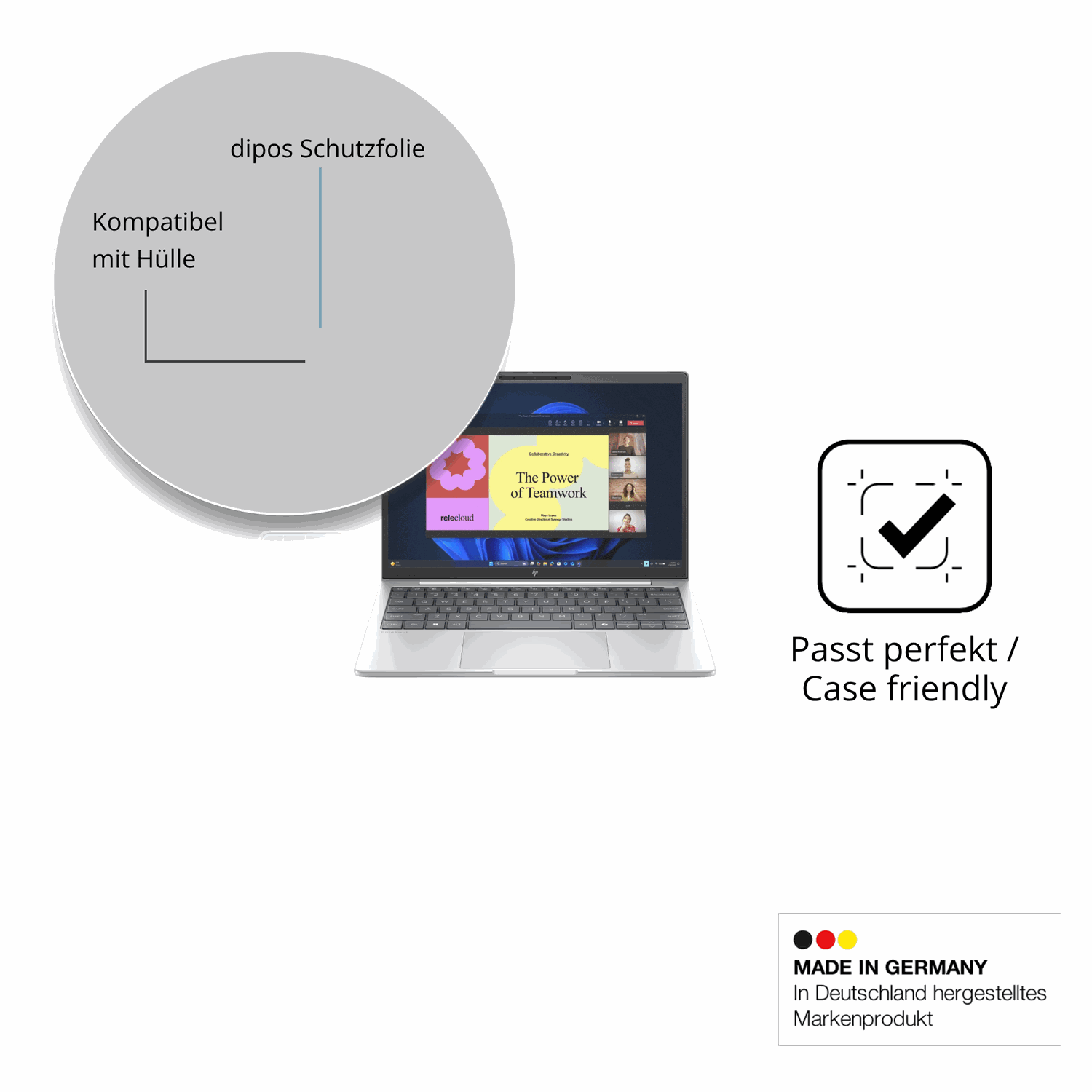 Schutzfolie mit optimaler Passform, zur Verwendung mit Hüllen geeignet