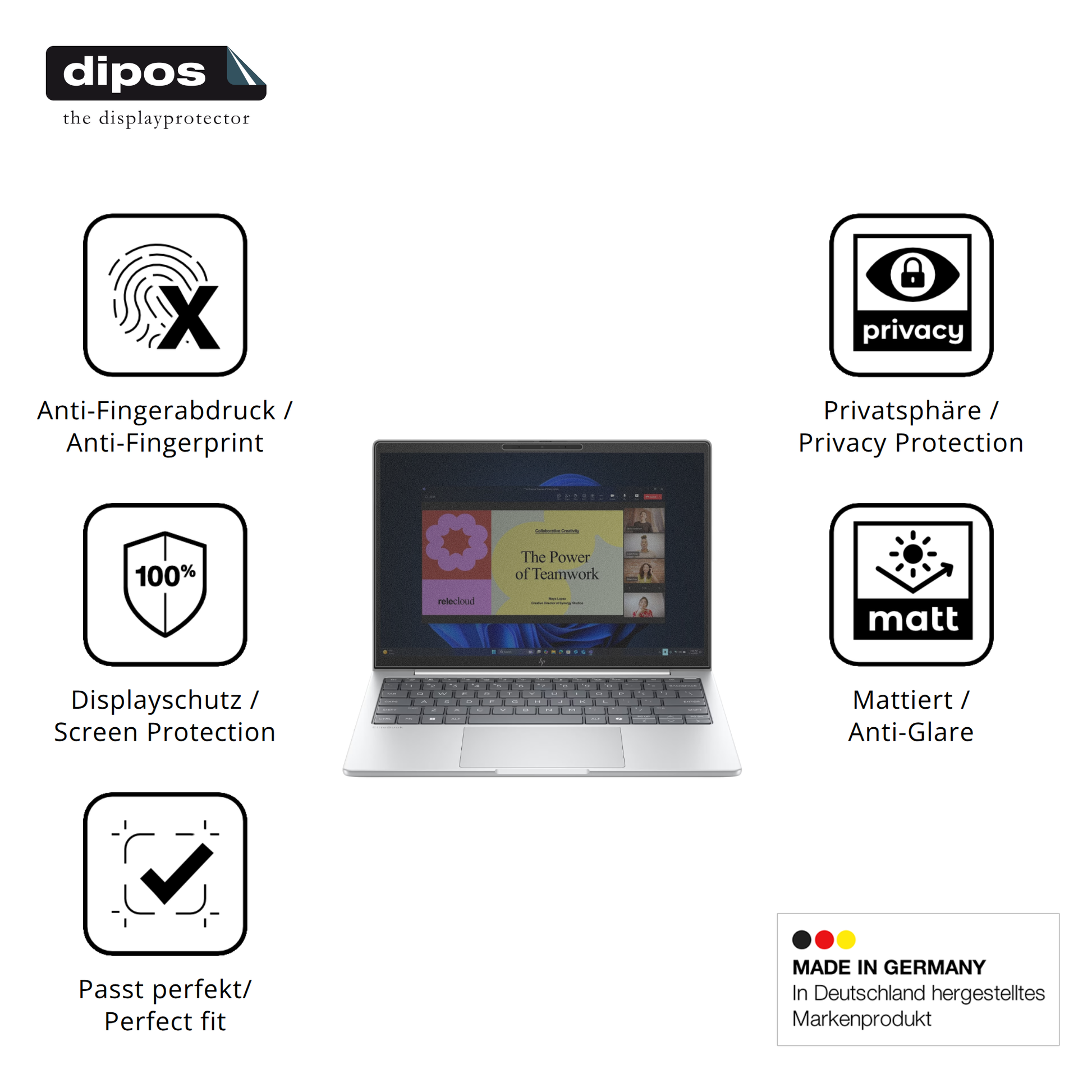 Privatsphäre-Schutz durch Sichtschutz-Folie passend zugeschnitten für HP EliteBook 8 G1a 13 Zoll