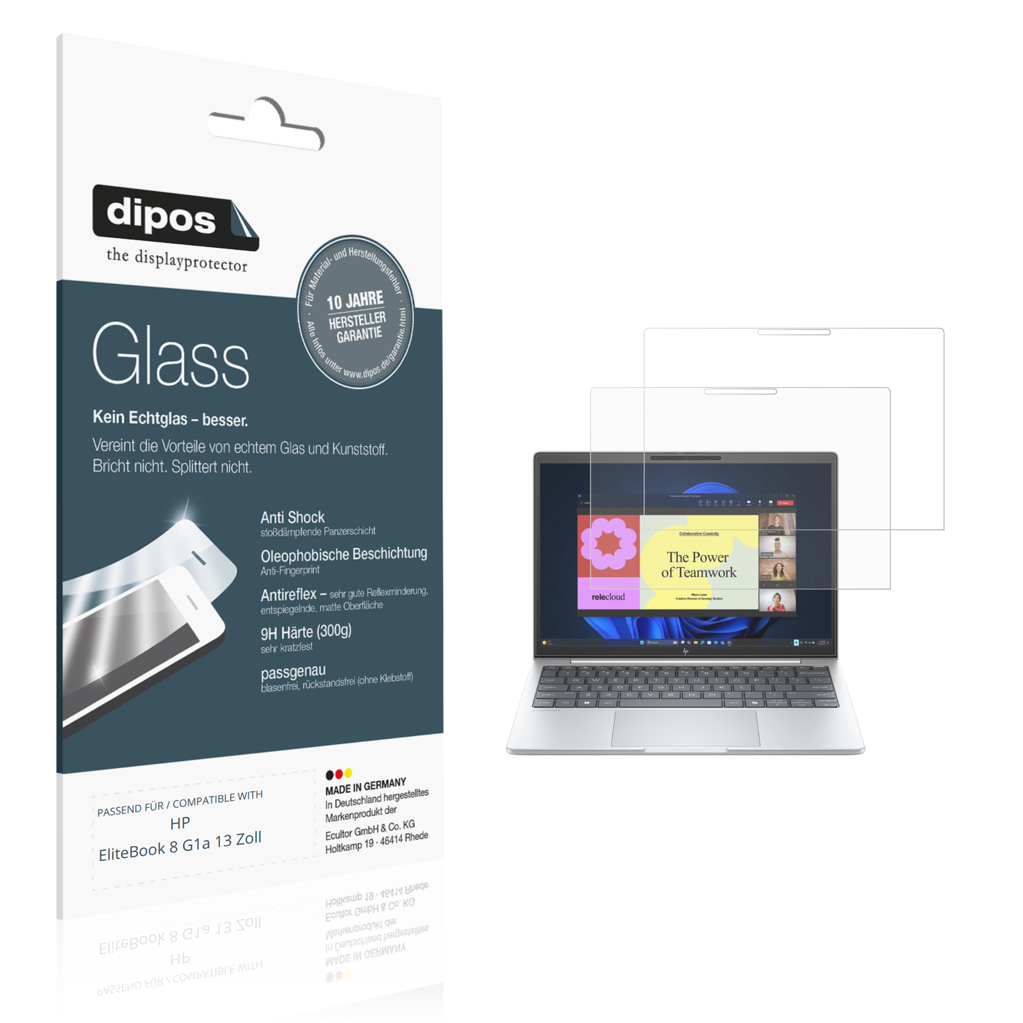 Matte Displayschutzfolie von dipos passend für HP EliteBook 8 G1a 13 Zoll, 9H kratzfest und blasenfrei montiert