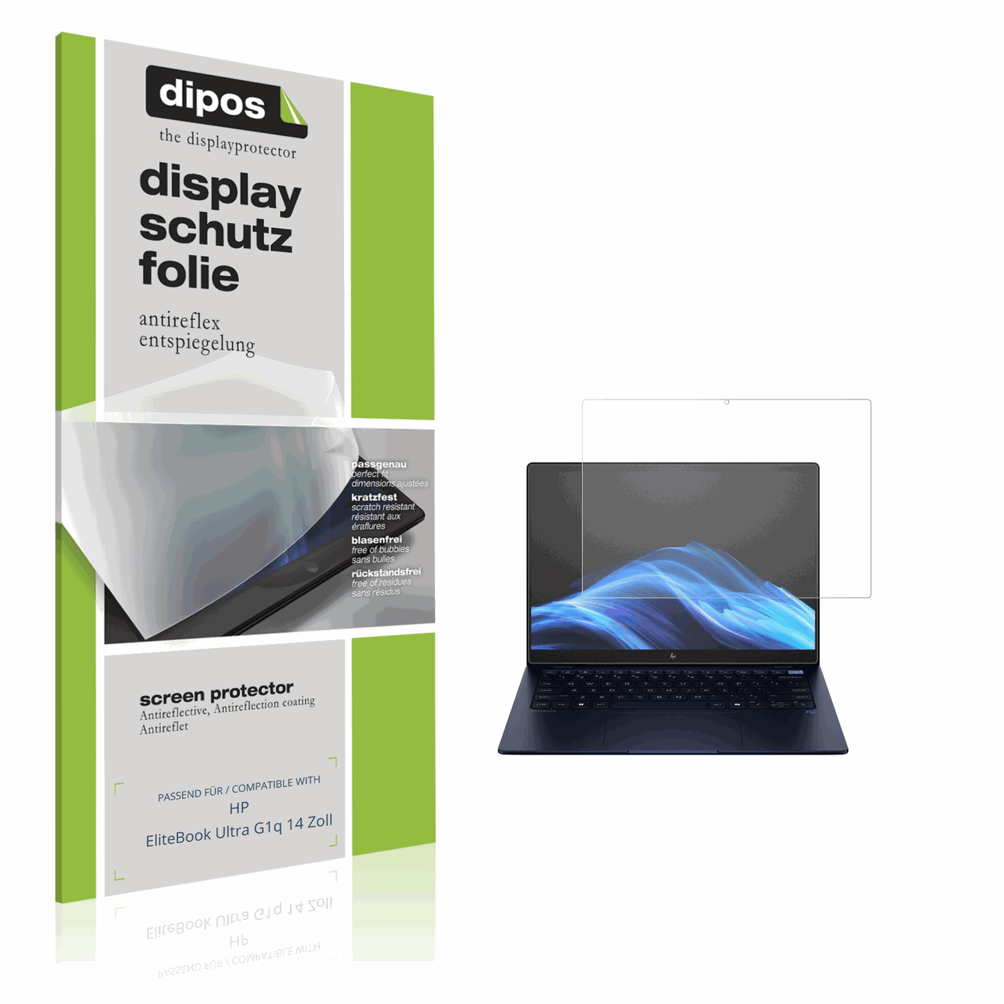 Matte Displayschutzfolie von dipos passend für HP EliteBook Ultra G1q 14 Zoll, präziser Zuschnitt und blasenfrei montiert