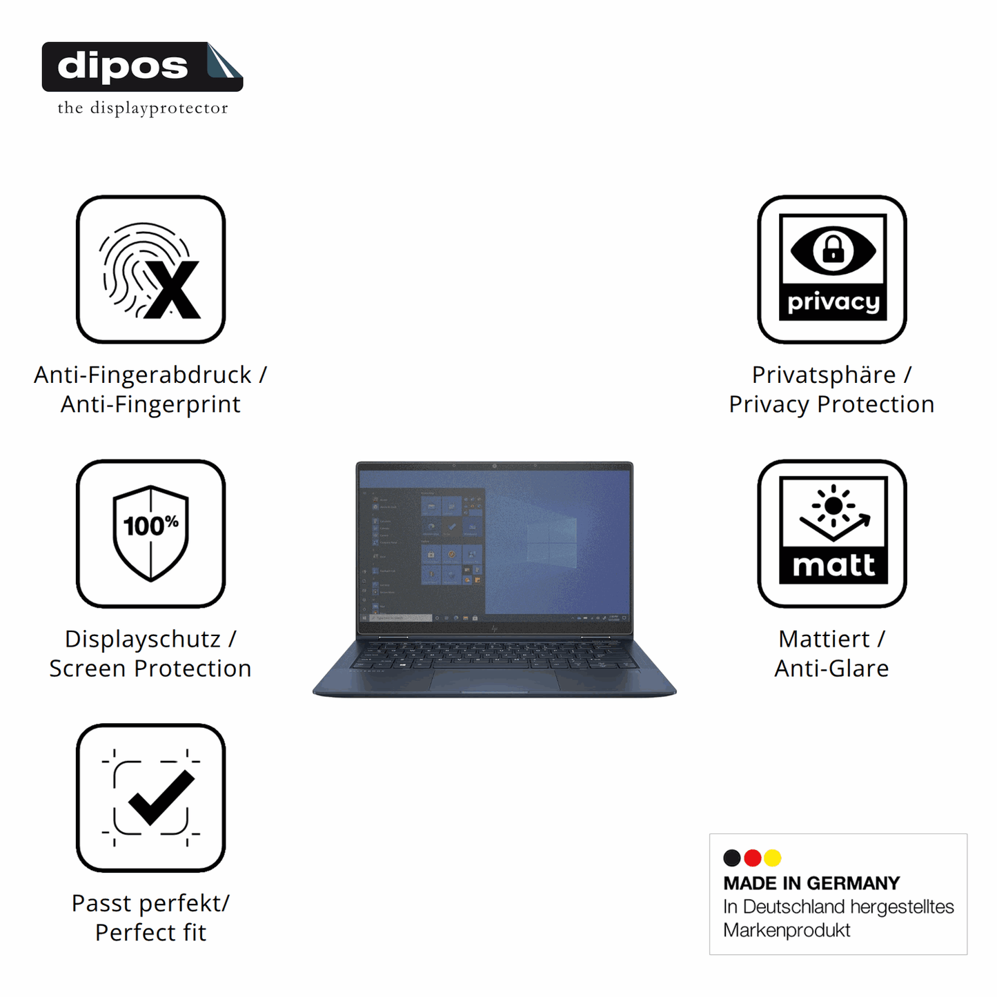 Privatsphäre-Schutz durch Sichtschutz-Folie passend zugeschnitten für HP Elite Dragonfly G2