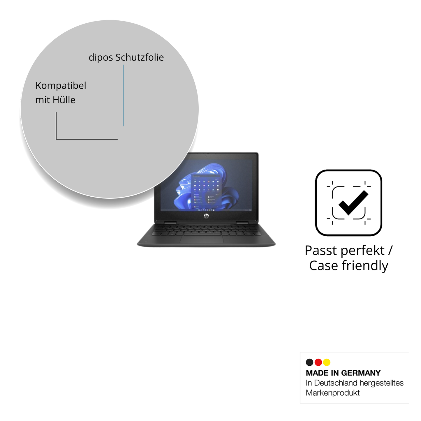 Schutzfolie mit optimaler Passform, zur Verwendung mit Hüllen geeignet
