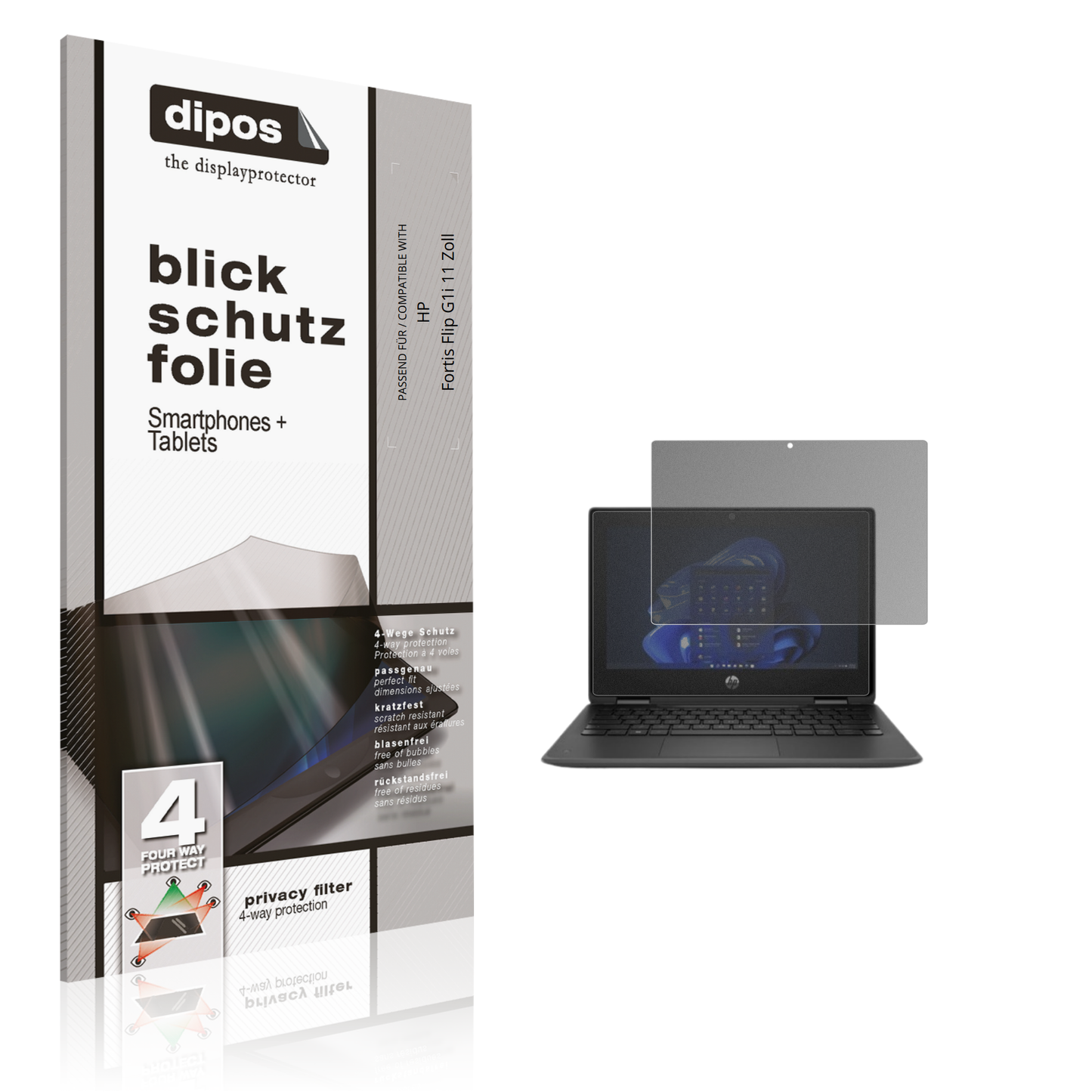 Blickschutzfolie von dipos passend für hpfortis flip g1i 11 zoll, präziser Zuschnitt und blasenfrei montiert