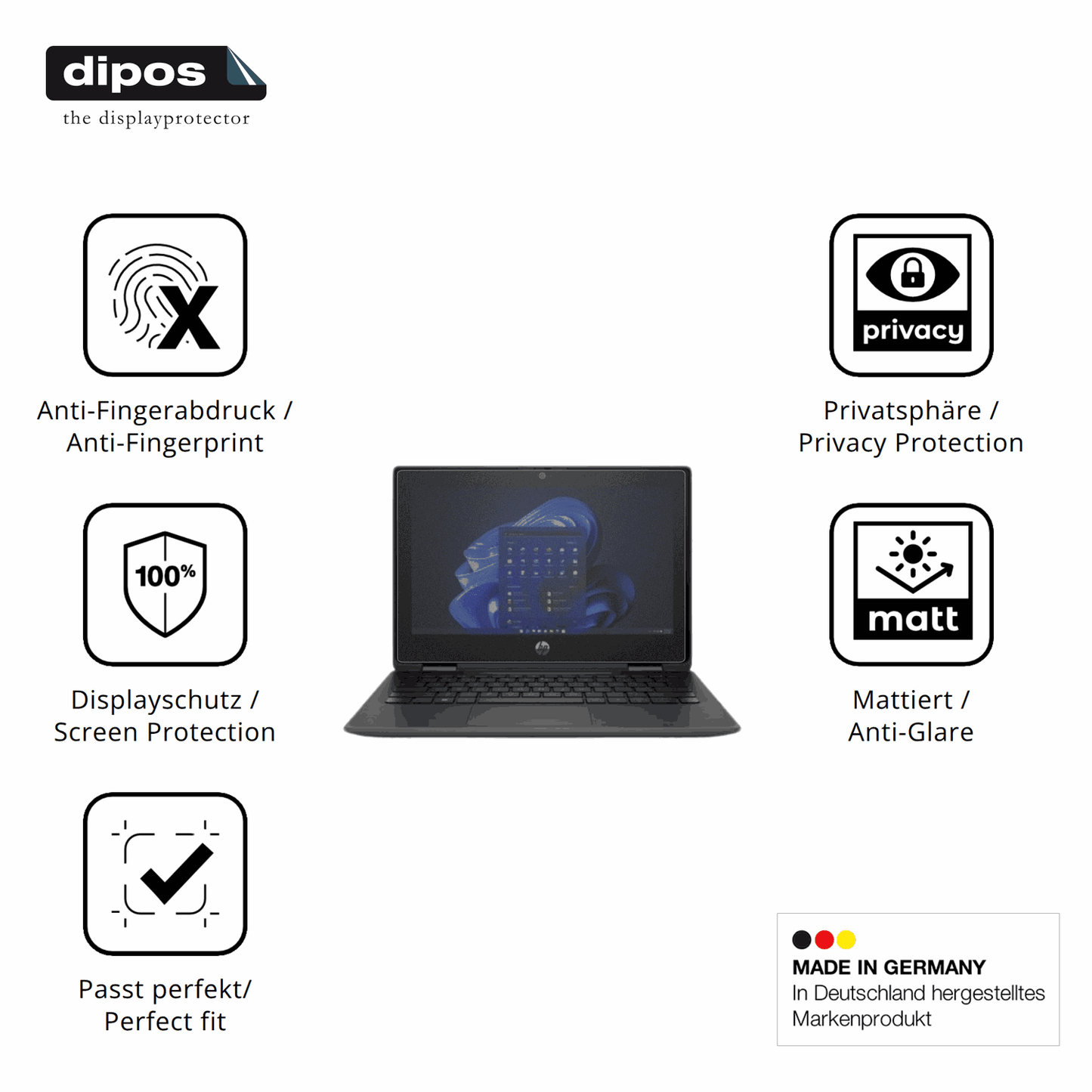 Privatsphäre-Schutz durch Sichtschutz-Folie passend zugeschnitten für hpfortis flip g1i 11 zoll