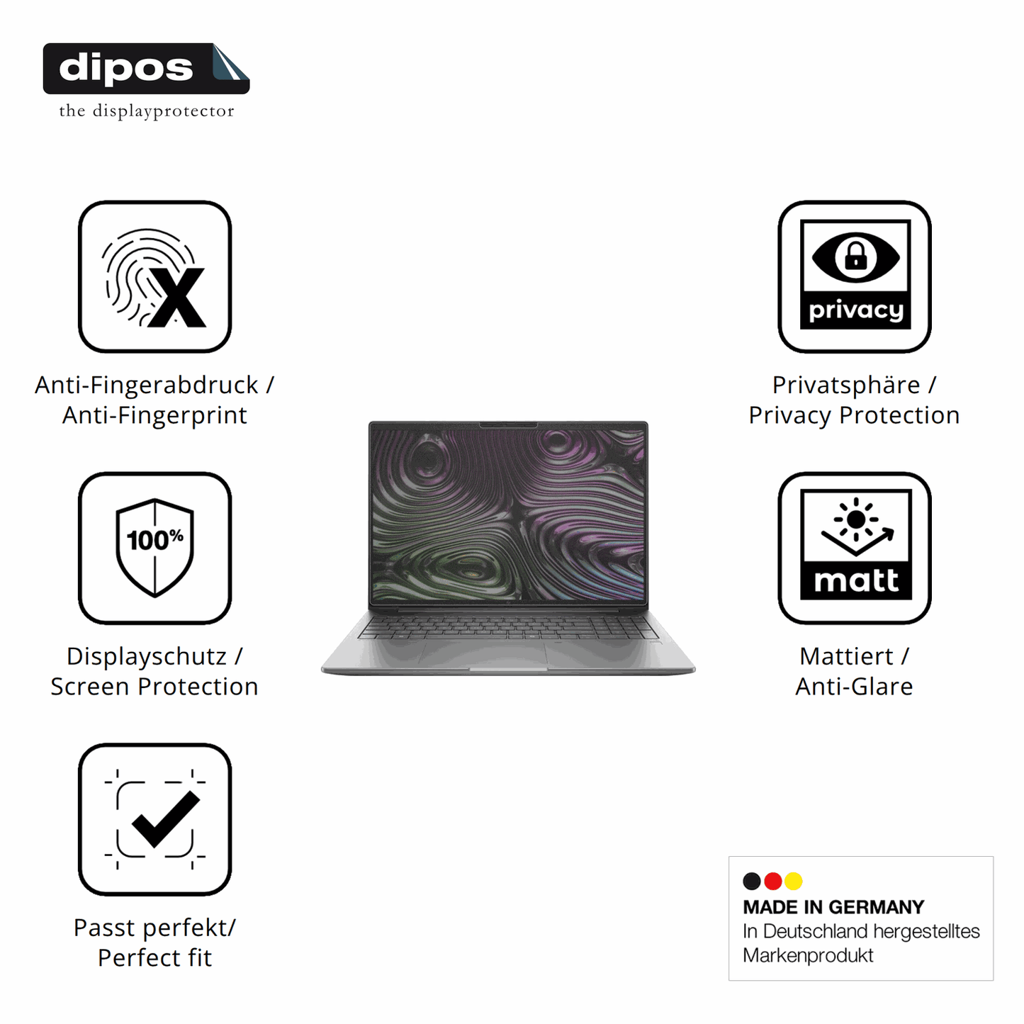 Privatsphäre-Schutz durch Sichtschutz-Folie passend zugeschnitten für HP Intel Core Ultra 7 255H