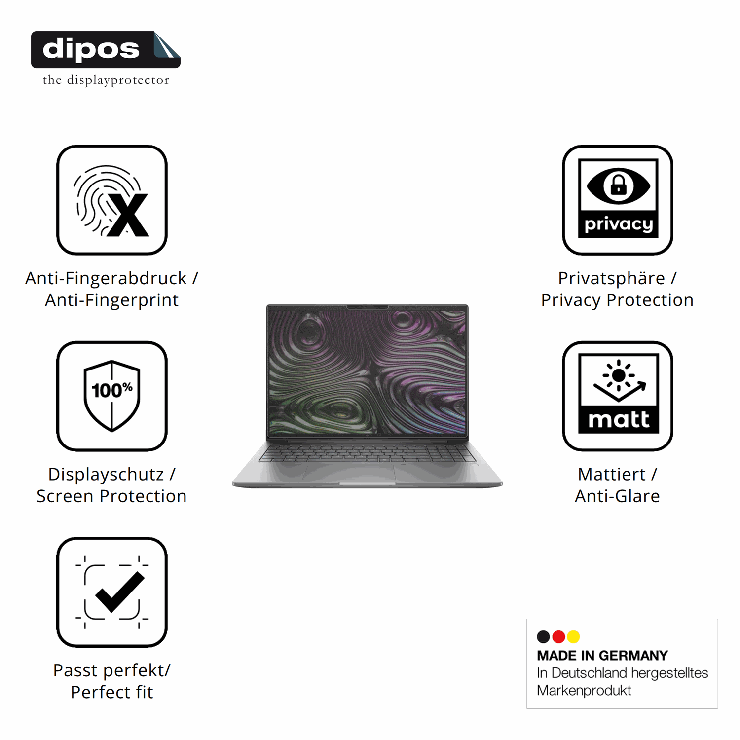Privatsphäre-Schutz durch Sichtschutz-Folie passend zugeschnitten für HP Intel Core Ultra 7 255H