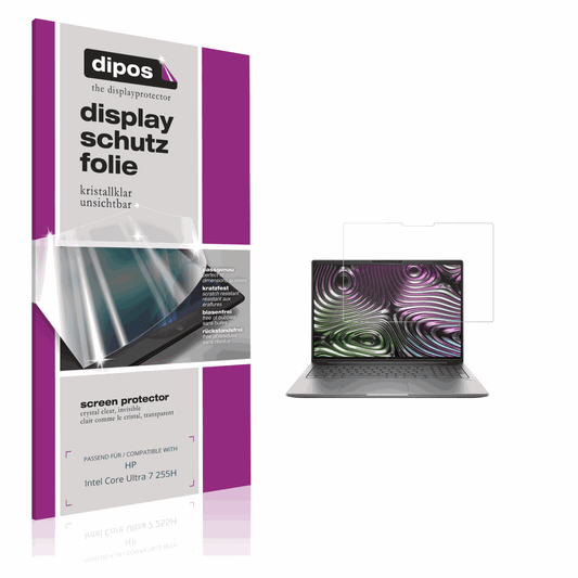 Klare Displayschutzfolie von dipos passend für HP Intel Core Ultra 7 255H, präziser Zuschnitt und blasenfrei montiert