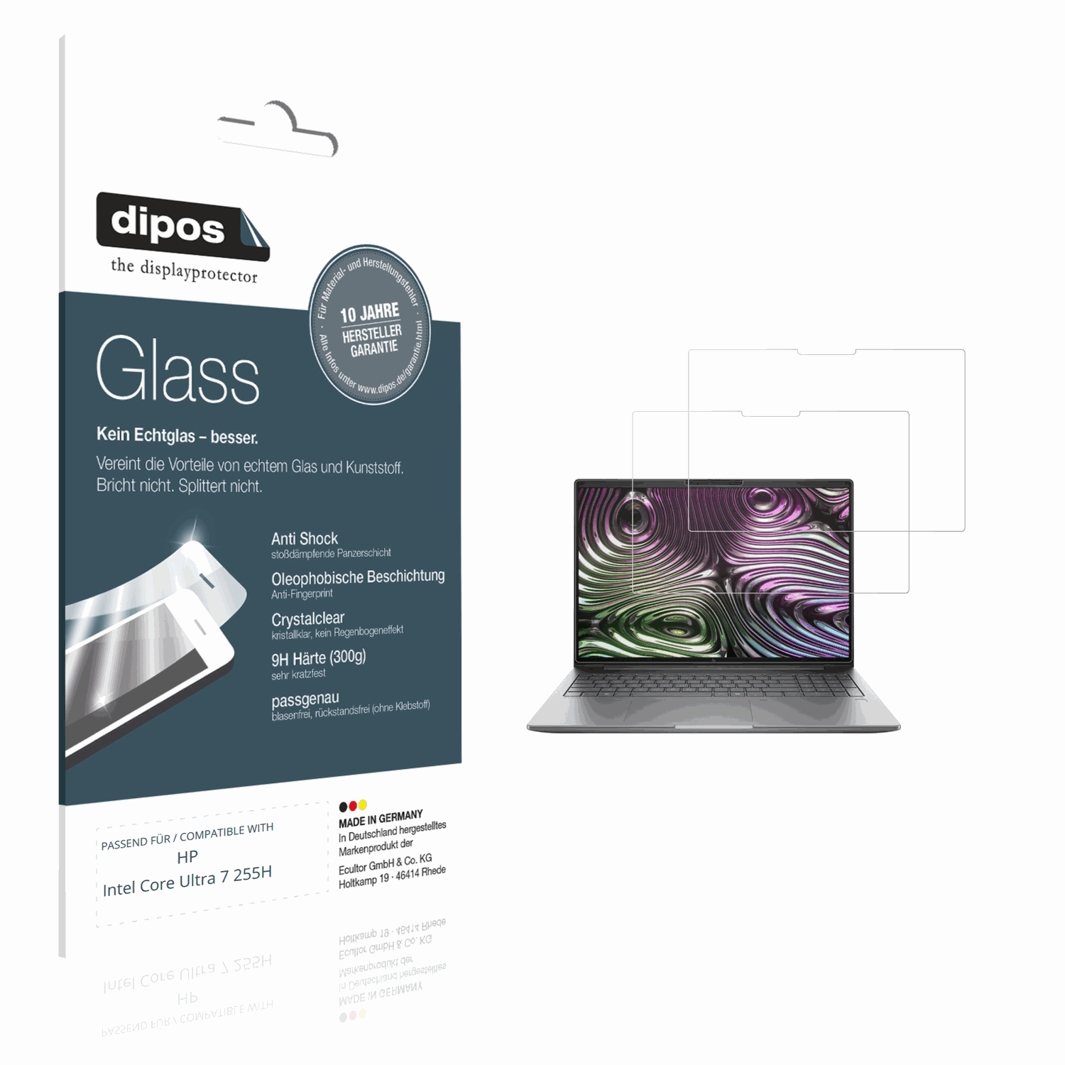 Klare Displayschutzfolie von dipos passend für HP Intel Core Ultra 7 255H, 9H kratzfest und blasenfrei montiert