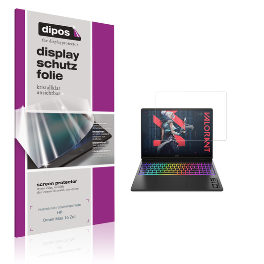 Klare Displayschutzfolie von dipos passend für hpomen max 16 zoll, präziser Zuschnitt und blasenfrei montiert