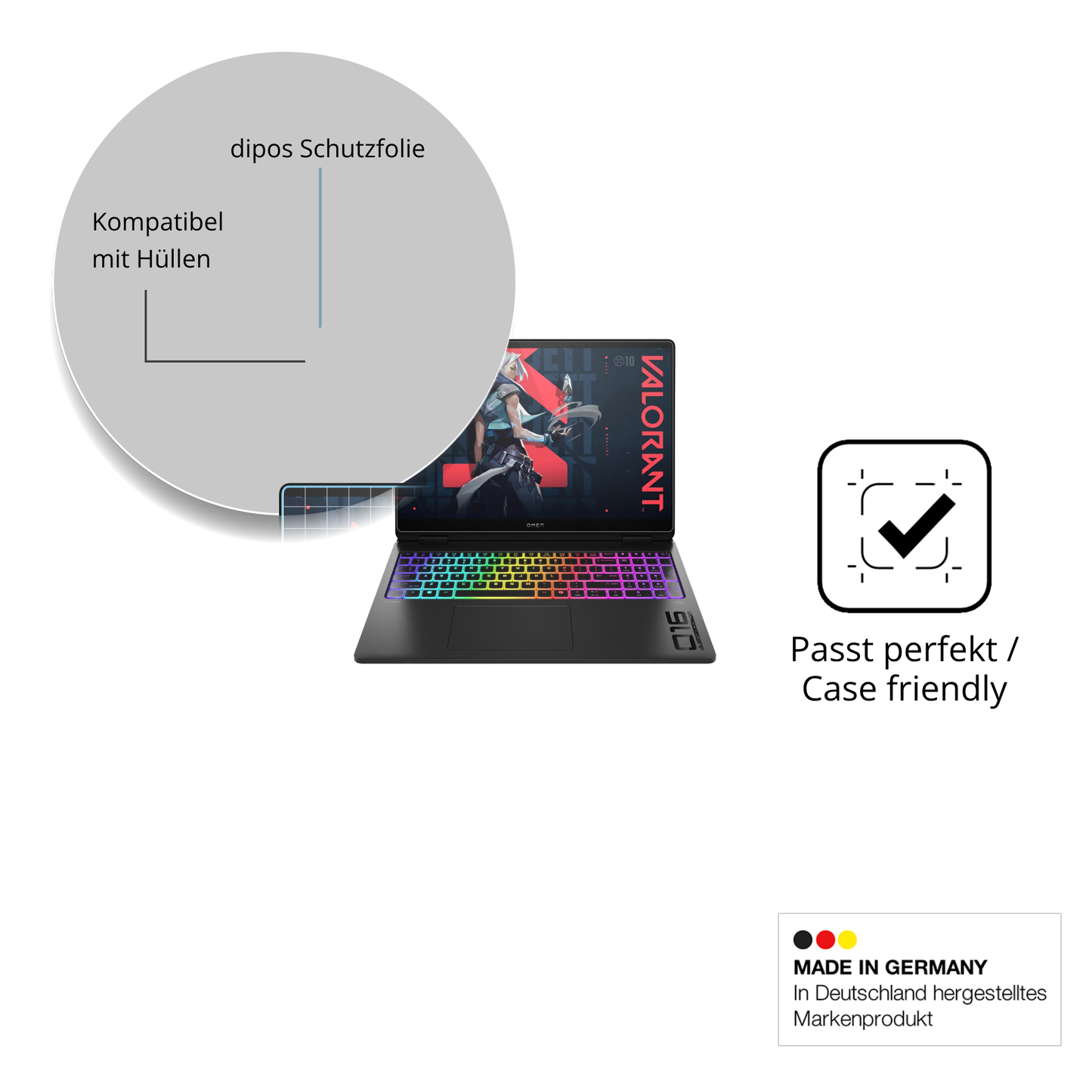 Schutzfolie mit optimaler Passform, zur Verwendung mit Hüllen geeignet