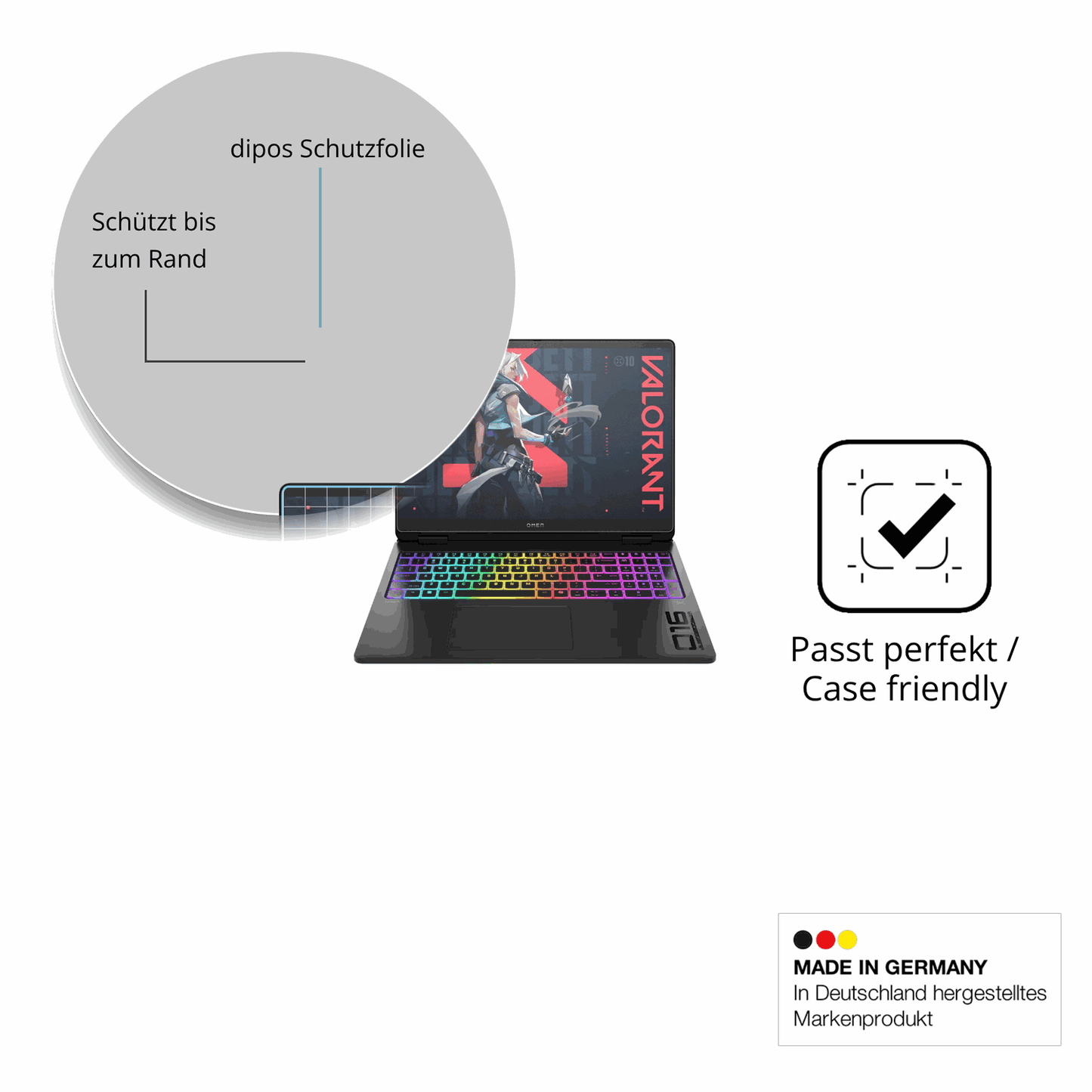 Schutzglasfolie mit optimaler Passform, zur Verwendung mit Hüllen geeignet