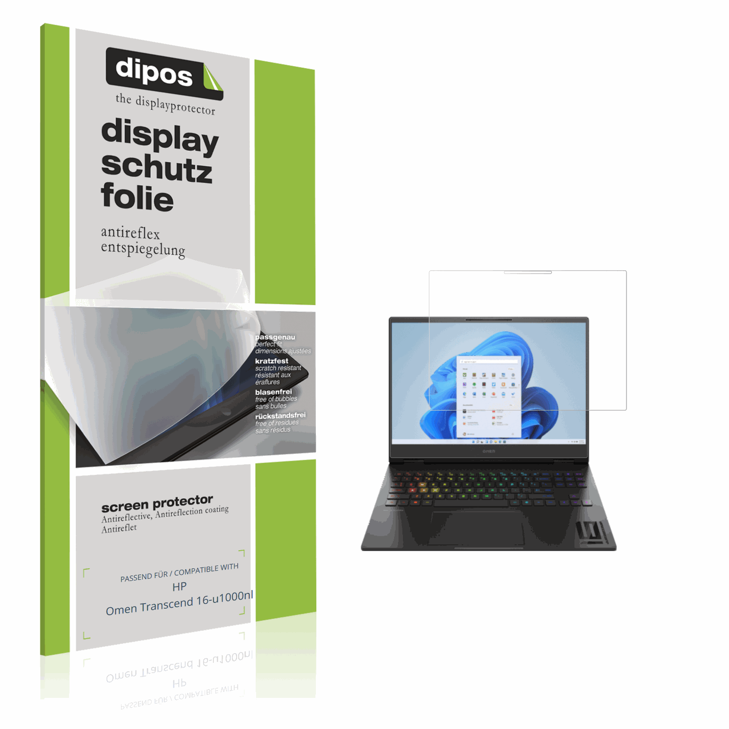 Matte Displayschutzfolie von dipos passend für hpomen transcend 16-u1000nl, präziser Zuschnitt und blasenfrei montiert