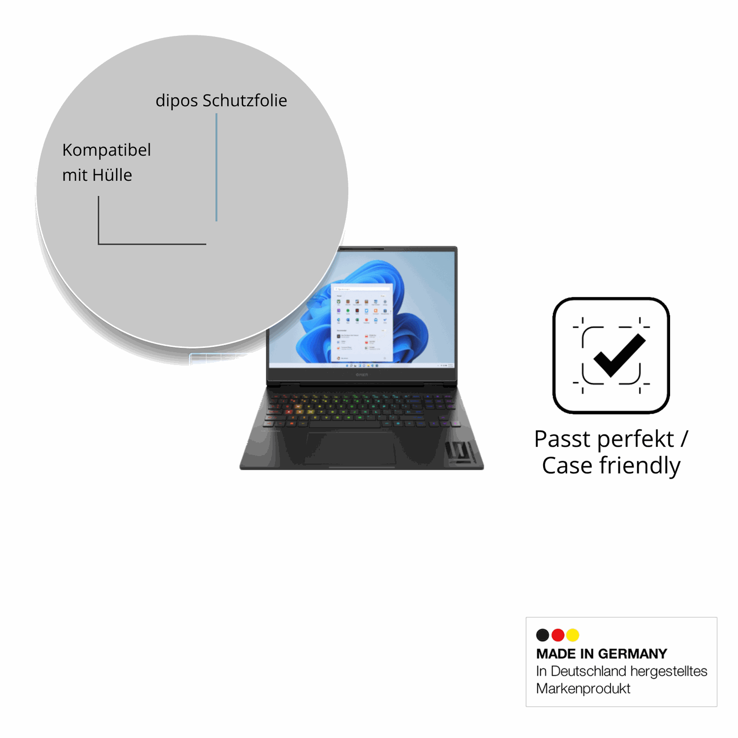 Schutzfolie mit optimaler Passform, zur Verwendung mit Hüllen geeignet