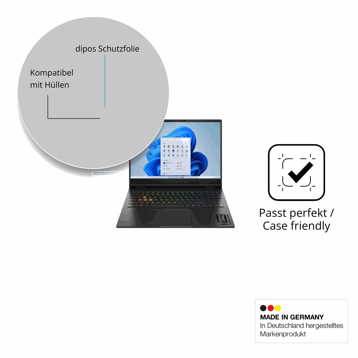 Schutzfolie mit optimaler Passform, zur Verwendung mit Hüllen geeignet