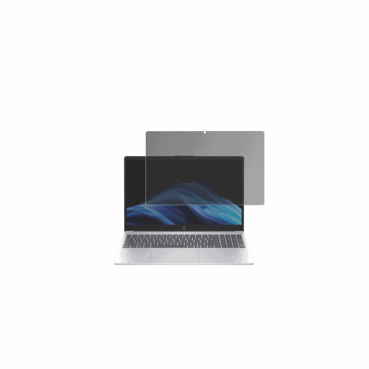 HPOmniBook 3 15 Zoll mit aufgebrachtem dipos Displayschutz, der seitliche Einblicke blockiert