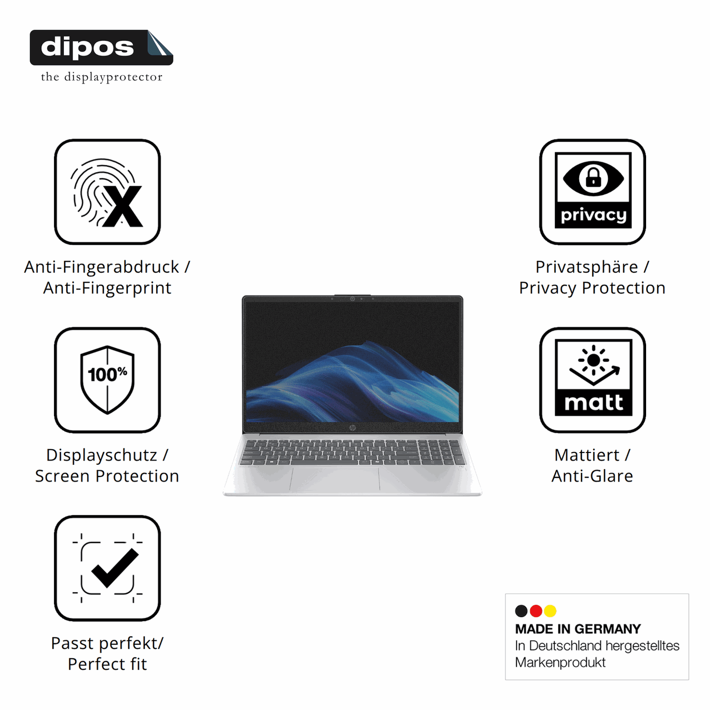 Privatsphäre-Schutz durch Sichtschutz-Folie passend zugeschnitten für HP OmniBook 3 15 Zoll