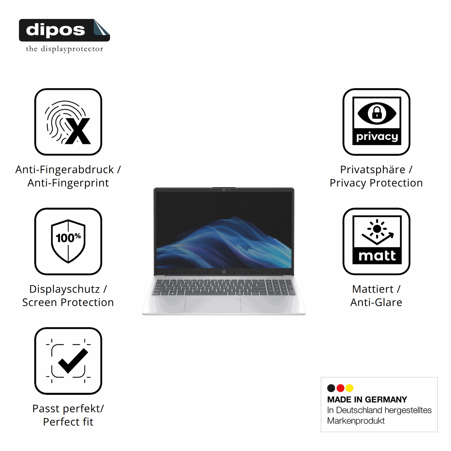 Privatsphäre-Schutz durch Sichtschutz-Folie passend zugeschnitten für HP OmniBook 3 15 Zoll