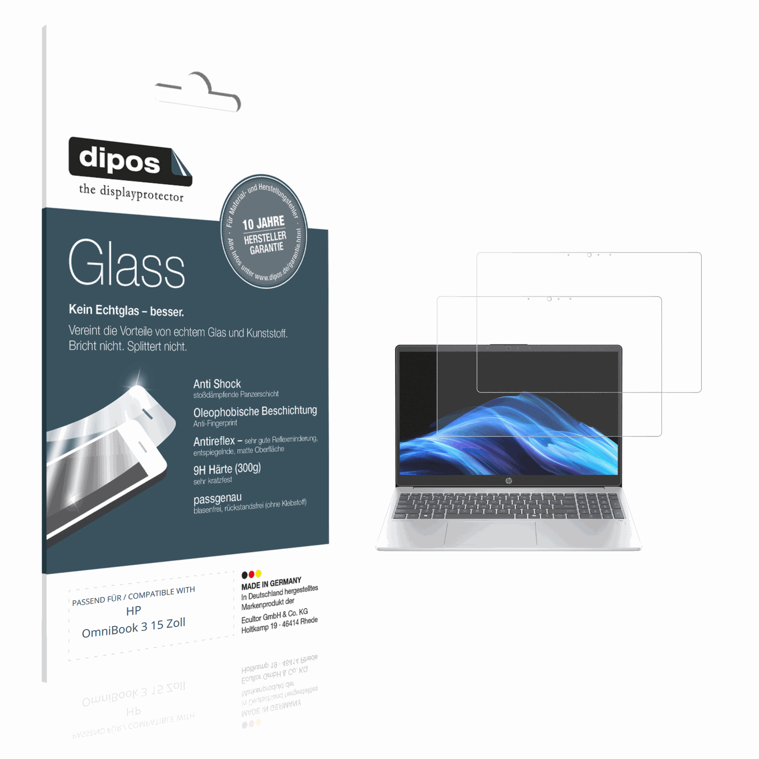 Matte Displayschutzfolie von dipos passend für HP OmniBook 3 15 Zoll, 9H kratzfest und blasenfrei montiert