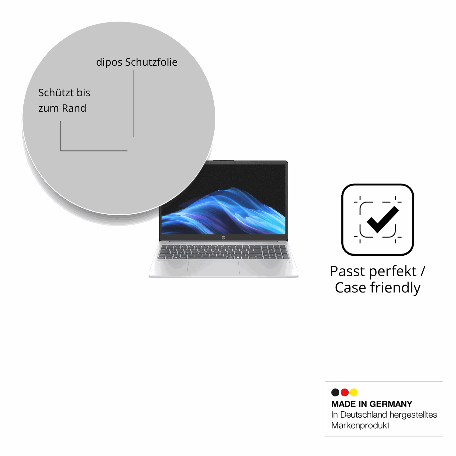 Schutzglasfolie mit optimaler Passform, zur Verwendung mit Hüllen geeignet
