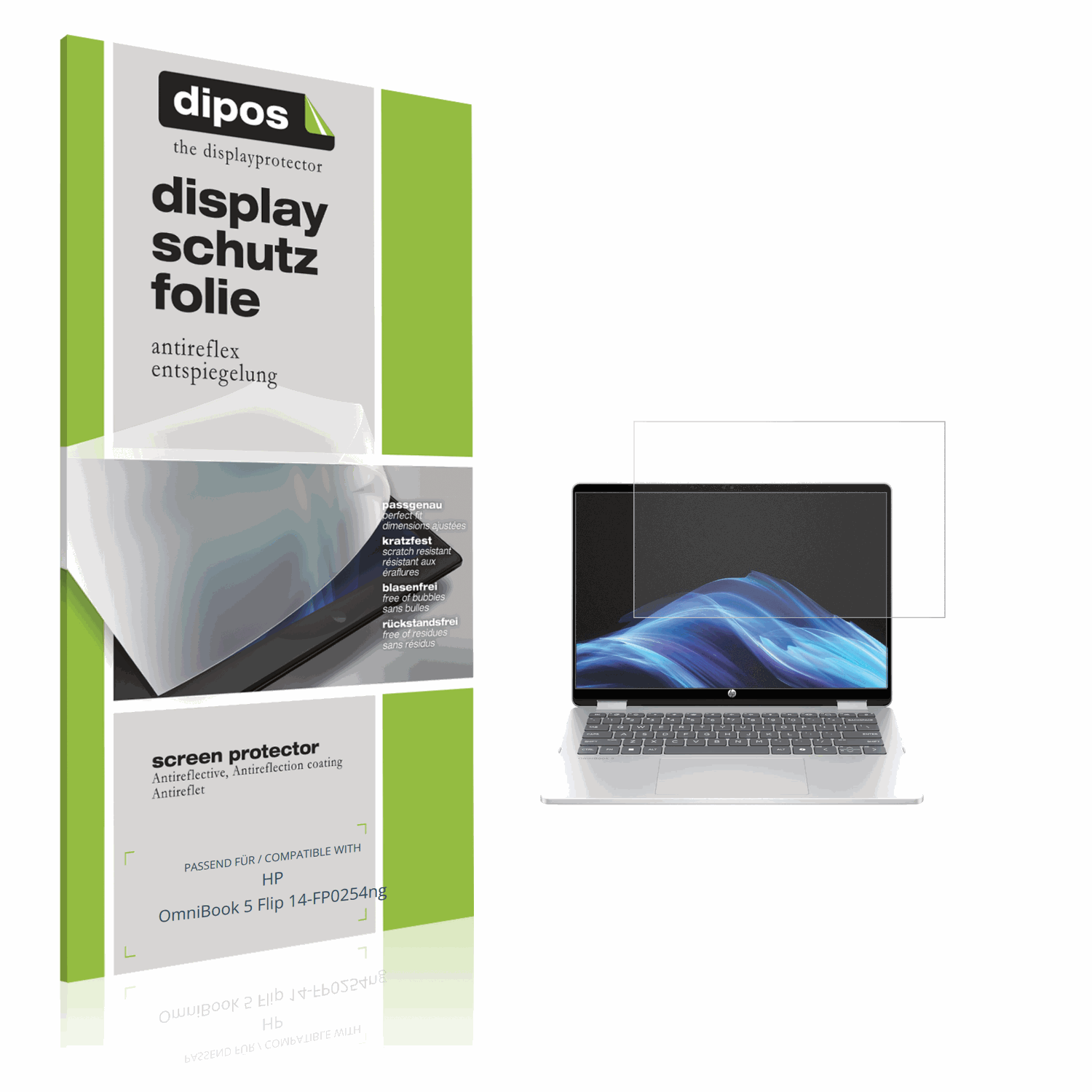 Matte Displayschutzfolie von dipos passend für HP OmniBook 5 Flip 14-FP0254ng, präziser Zuschnitt und blasenfrei montiert