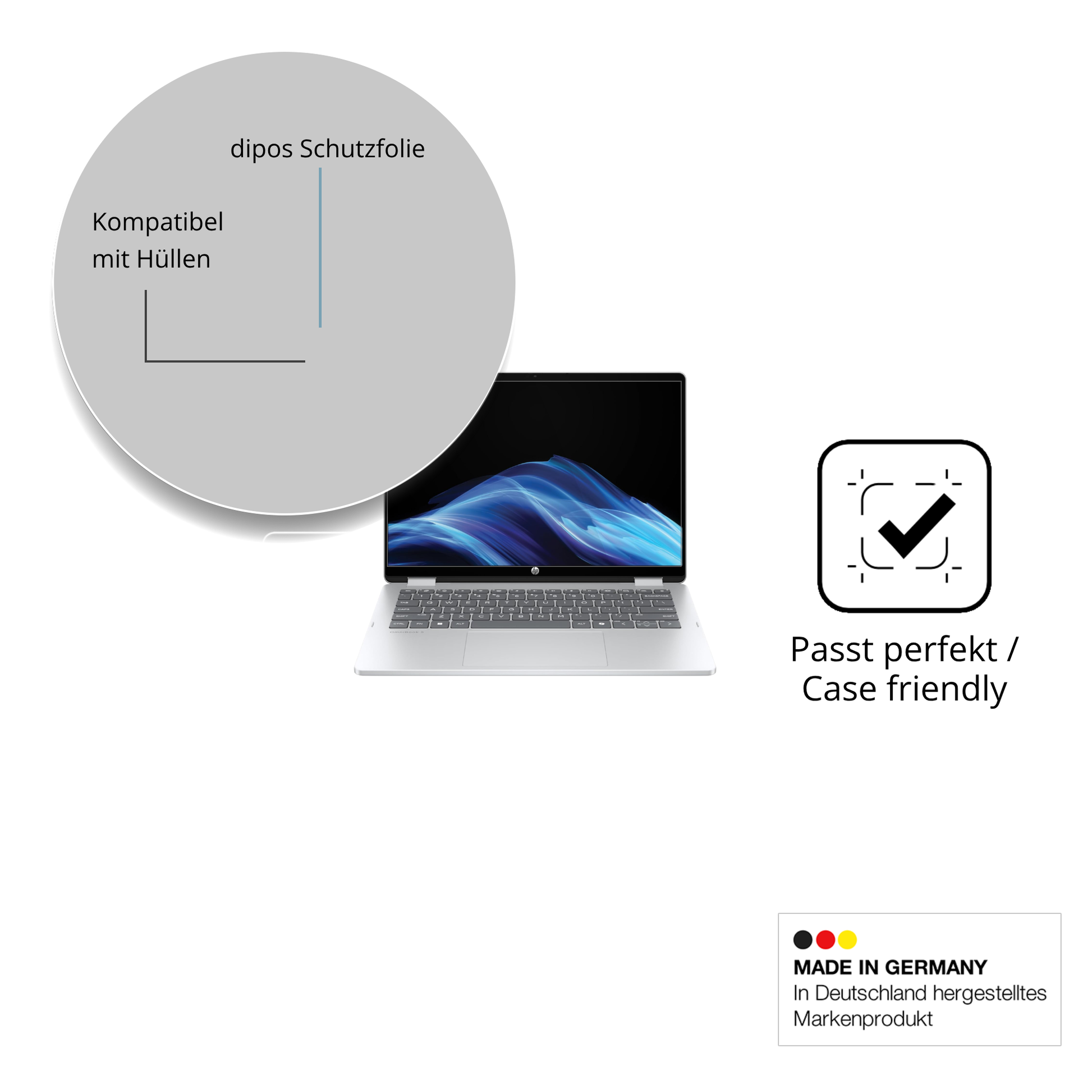 Schutzfolie mit optimaler Passform, zur Verwendung mit Hüllen geeignet