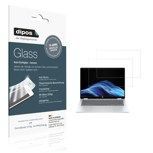 Klare Displayschutzfolie von dipos passend für HP OmniBook 5 Flip 14-FP0254ng, 9H kratzfest und blasenfrei montiert