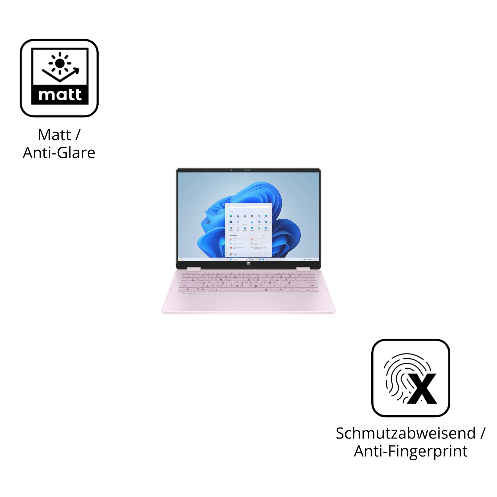 Dünne und entspiegelnde Folie passend zugeschnitten für HP OmniBook 5 Flip 14 FP0765ng