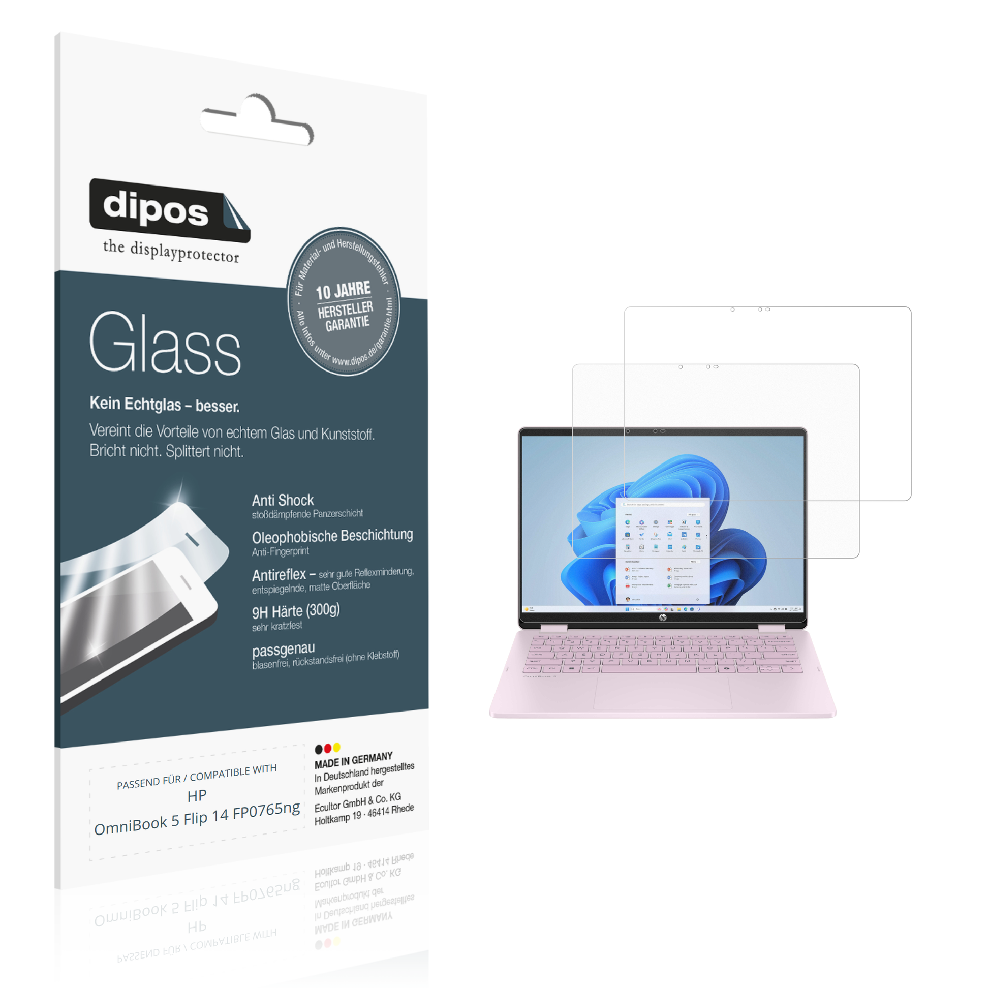 Matte Displayschutzfolie von dipos passend für HP OmniBook 5 Flip 14 FP0765ng, 9H kratzfest und blasenfrei montiert
