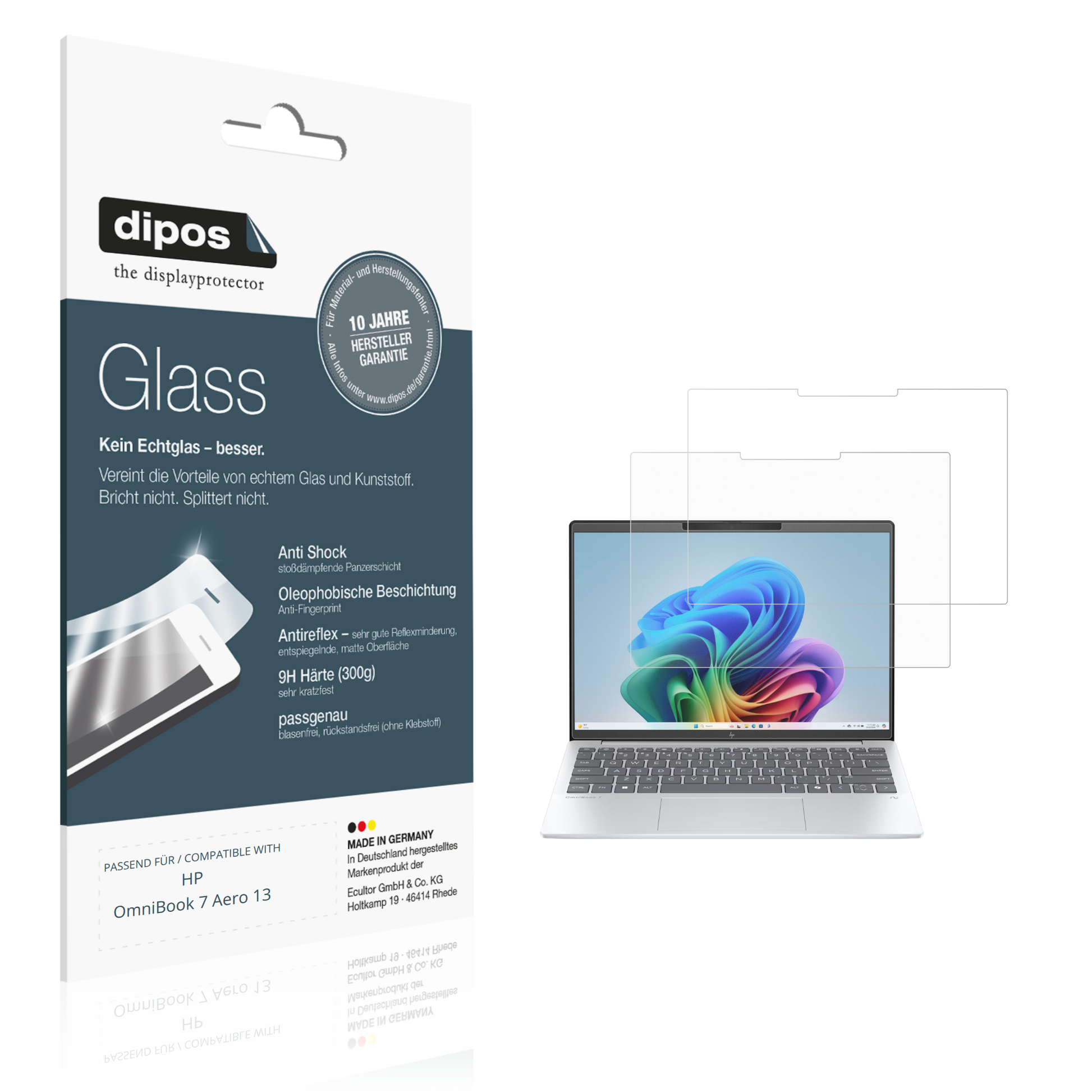 Matte Displayschutzfolie von dipos passend für hpomnibook 7 aero 13, 9H kratzfest und blasenfrei montiert