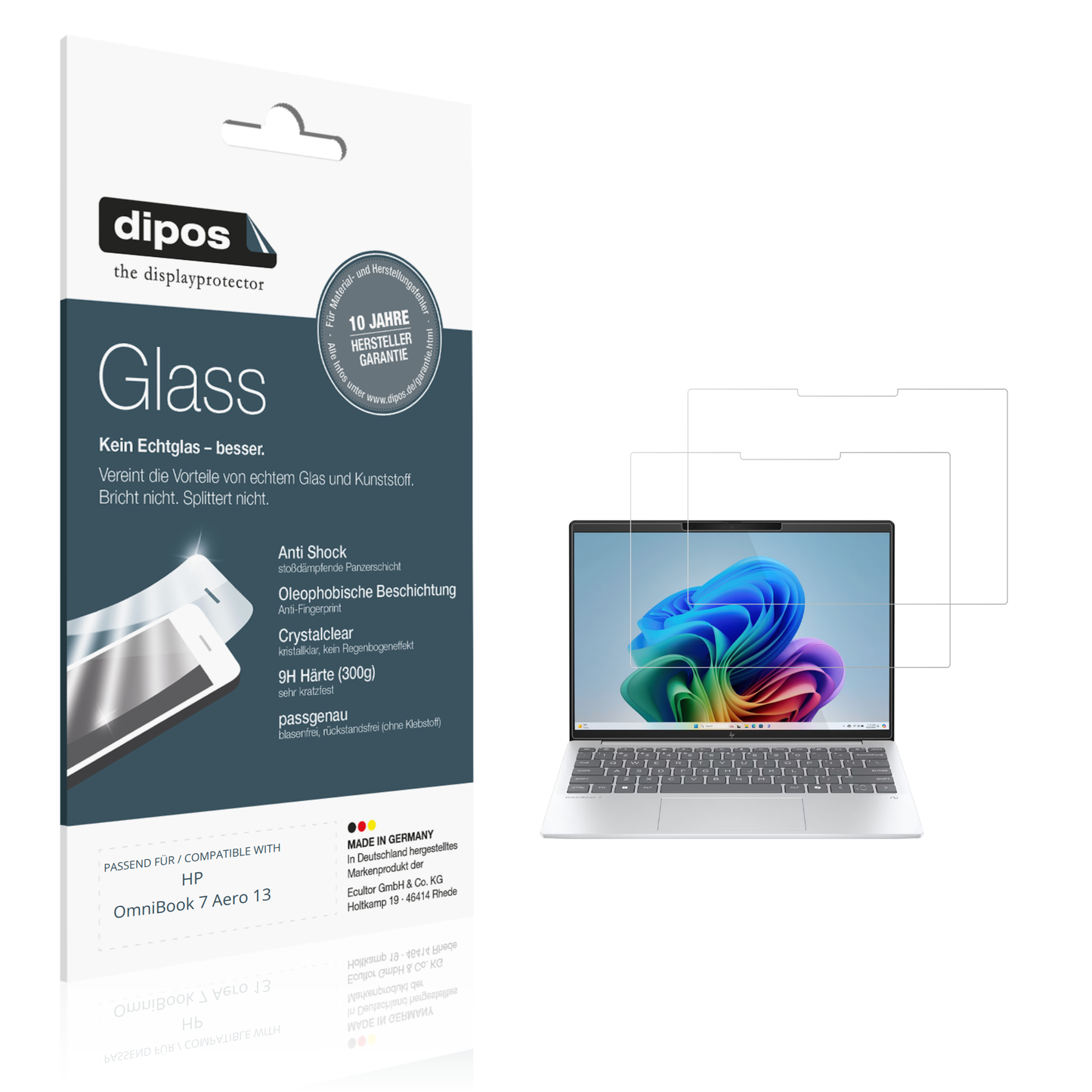Klare Displayschutzfolie von dipos passend für hpomnibook 7 aero 13, 9H kratzfest und blasenfrei montiert