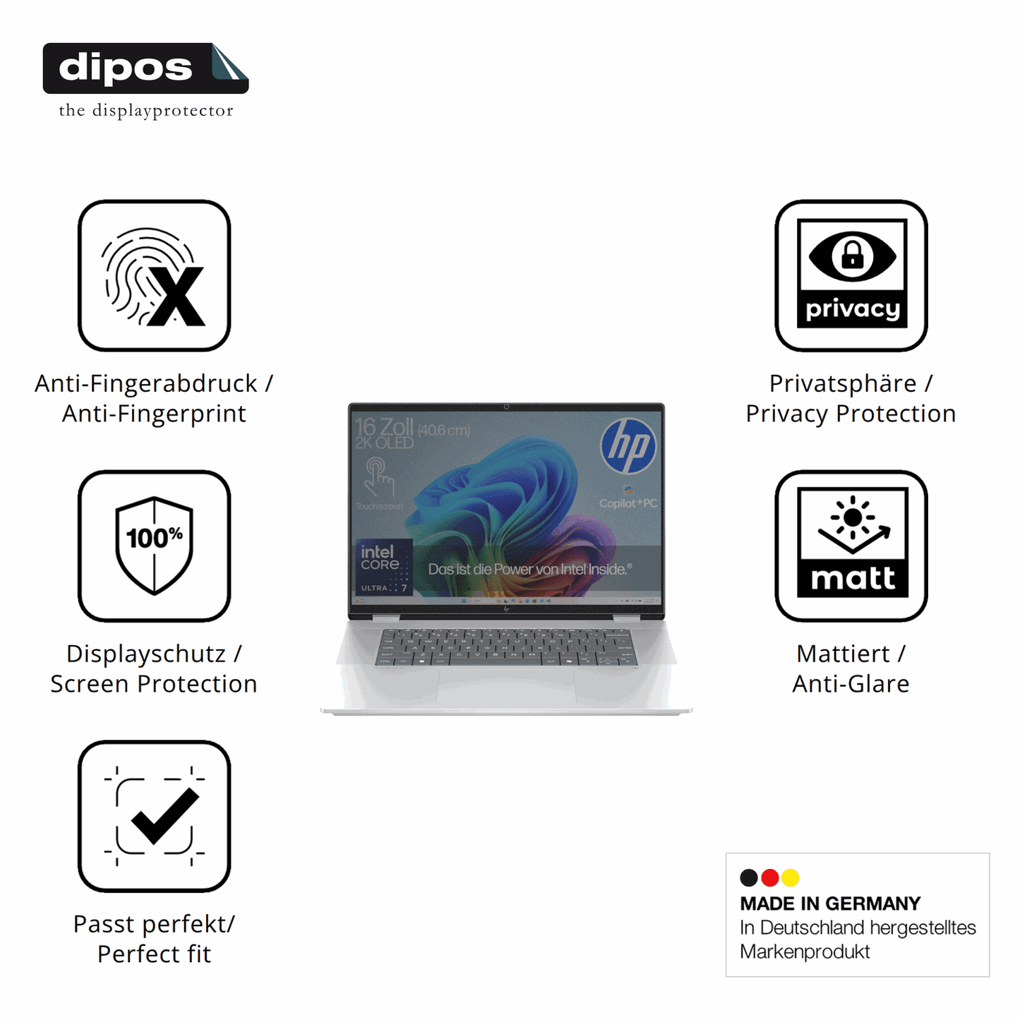 Privatsphäre-Schutz durch Sichtschutz-Folie passend zugeschnitten für HP OmniBook X Flip Copilot Plus